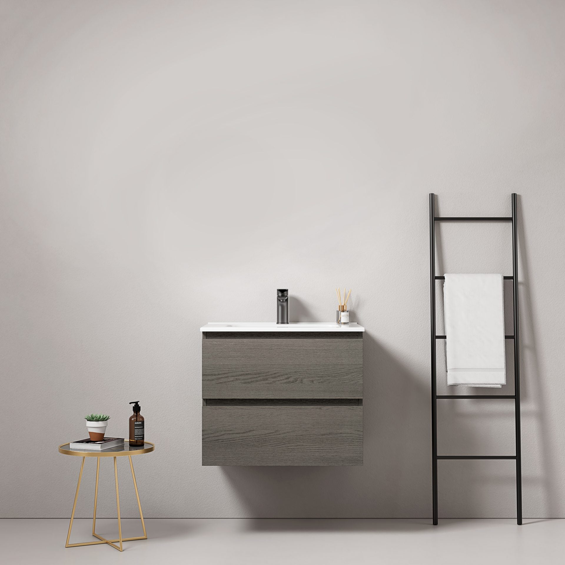Mobile bagno sospeso 60 cm Grey Lavabo in Ceramica Senza Specchio - Fiji Wood