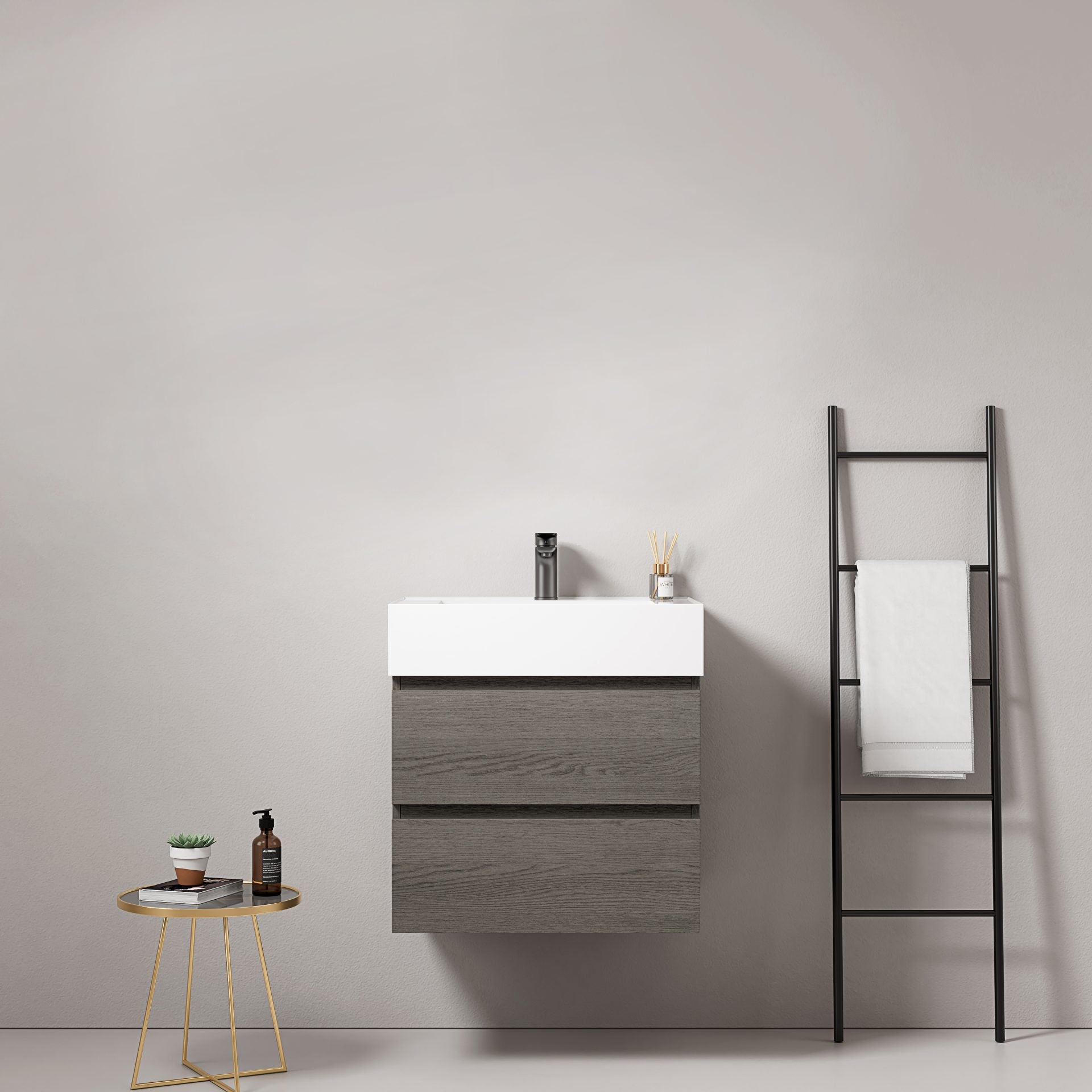 Mobile bagno sospeso 60 cm Grey Lavabo in Resina Senza Specchio - Fiji Wood