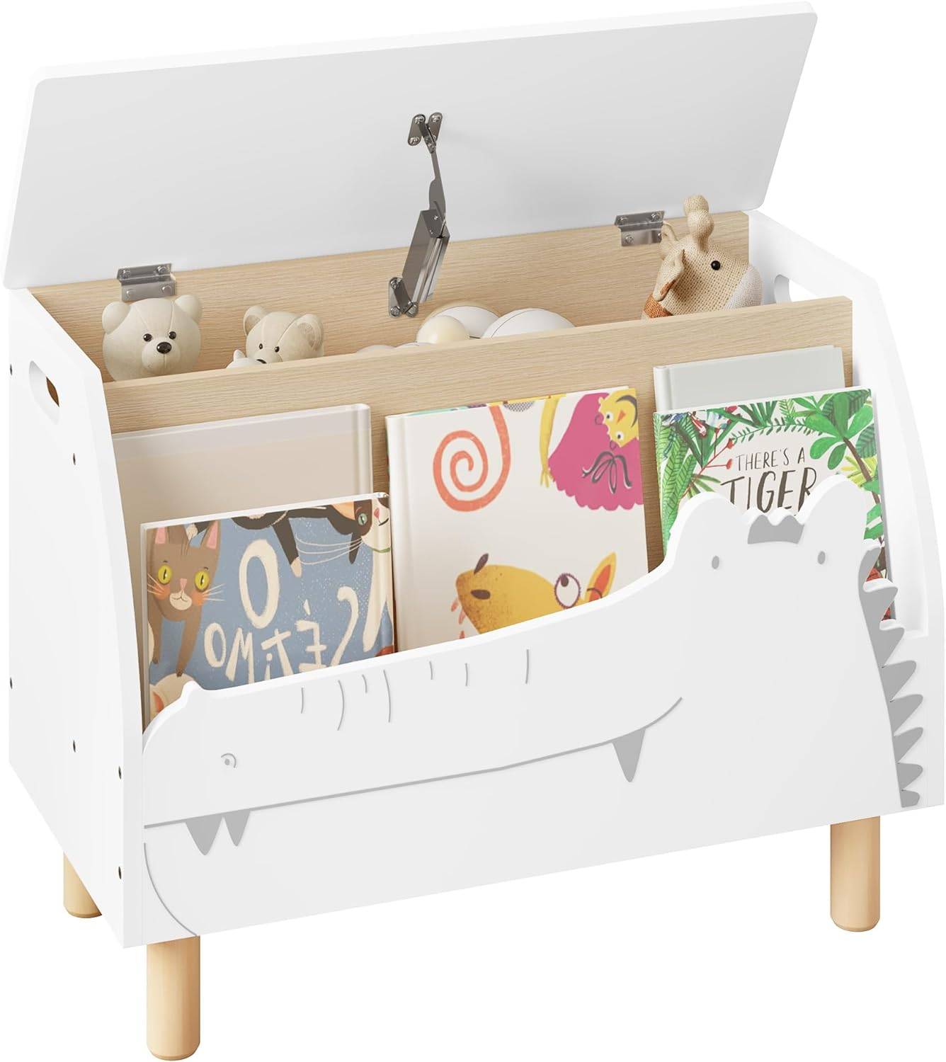 WOLTUBox per Giocattoli, Panchina per Bambini con Spazio per Riporre Oggetti, con Coperchio, 60X44X30 cm, Bianco