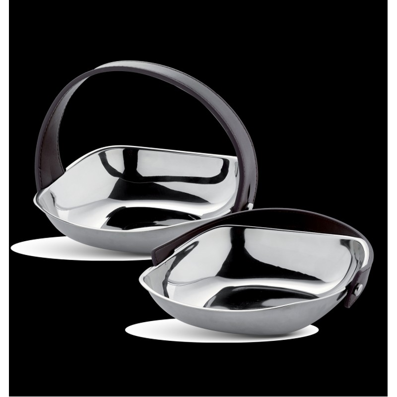 ABERT CACAO CESTINO PORTAPANE/FRUTTA CON MANICO IN PELLE 18X18 CM