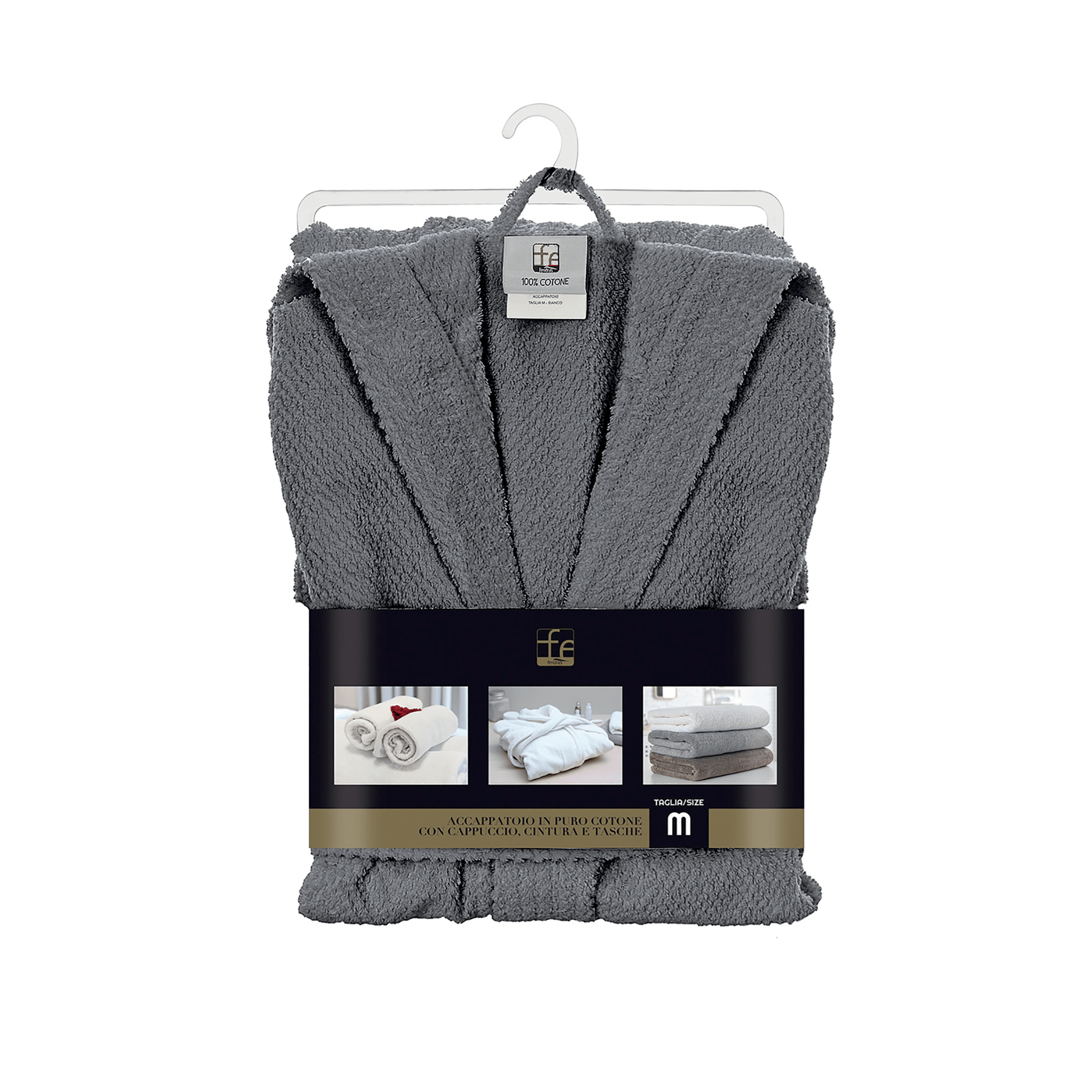 Accappatoio Bagno Con Cappuccio Tasche e Cintura Taglia S Feridras "Gold" Grigio