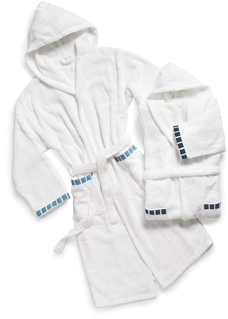 Accappatoio L/XL Con Cappuccio Con Bordo Blu Scuro