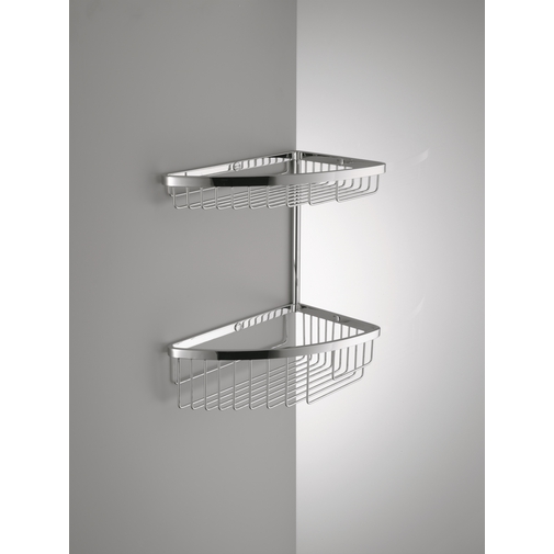 Accessoire de douche d'angle mural avec deux paniers chromés superposés - Colombo Design