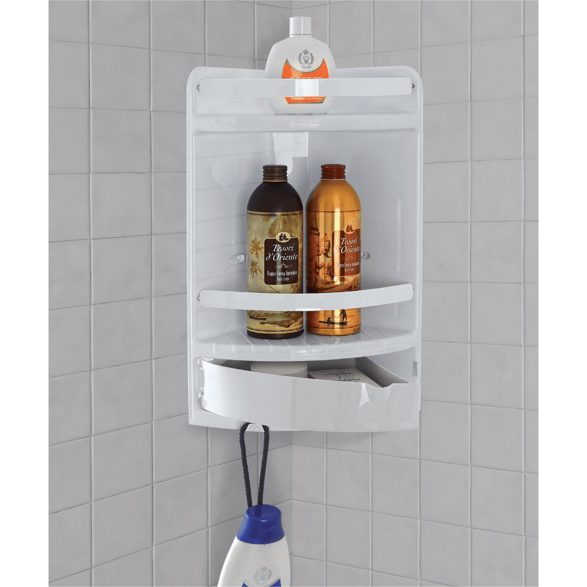 Angoliera Portaoggetti Con Un Cassetto Da Bagno a Parete Feridras "Ankora" Bianco