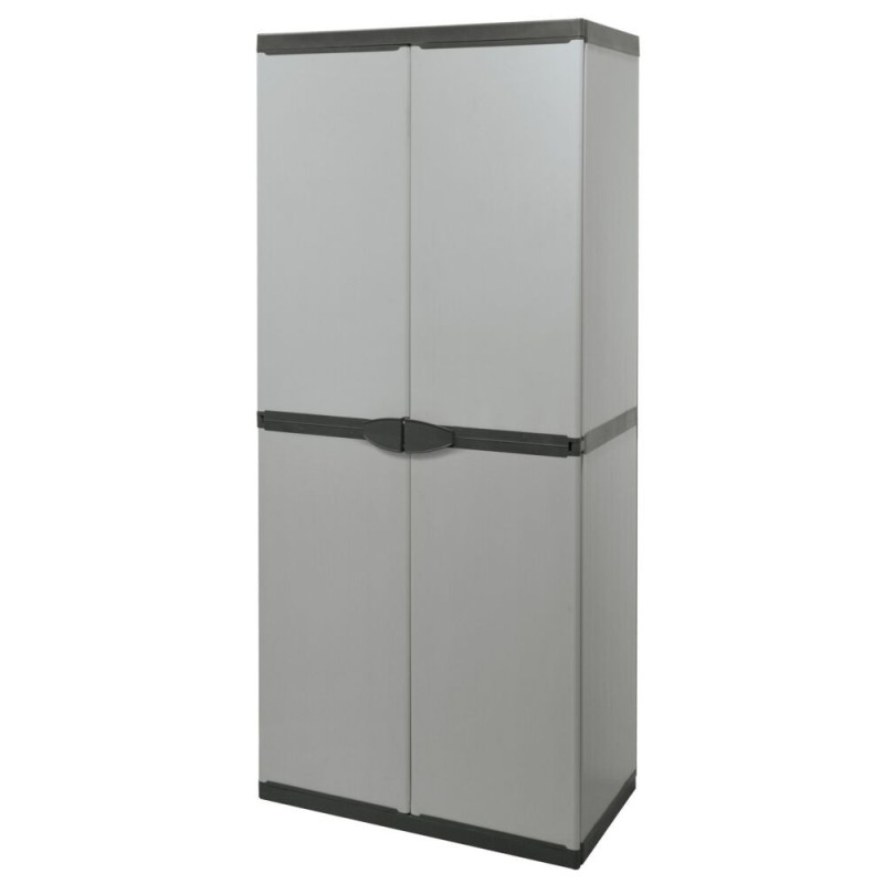 Armadio in resina con due ante e quattro ripiani.