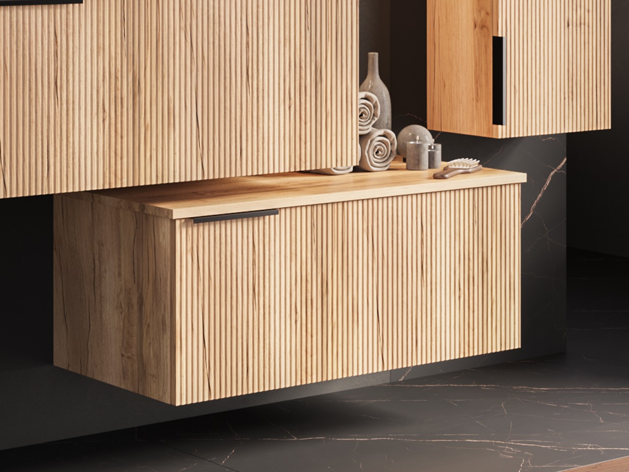 Cassettiera Sospesa AVIVO 90 cm Finitura Cannettata Rovere Chiaro-9024923