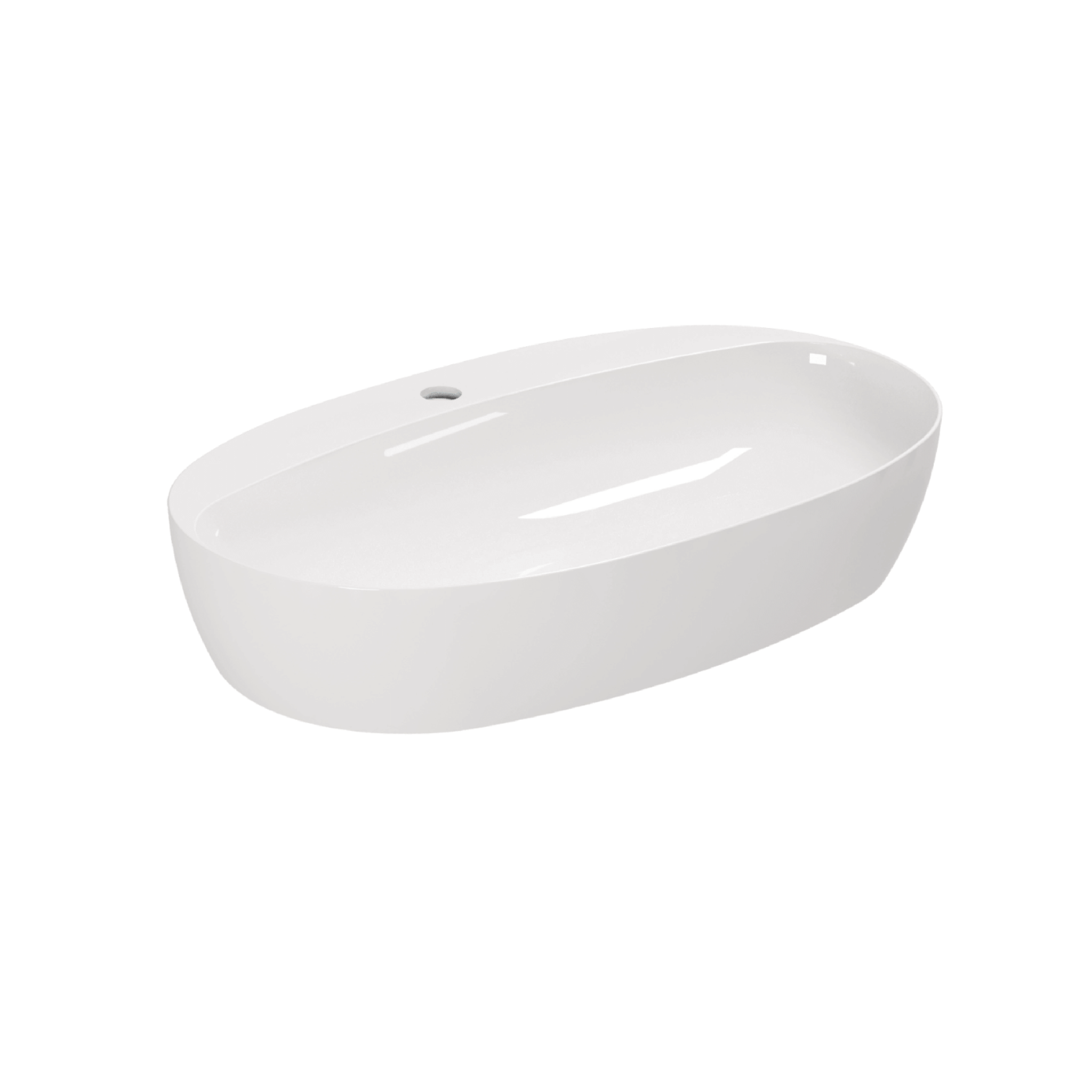 Lavabo D'Appoggio 70x42 Cm Con Foro Azzurra Ceramica "Elegance Circle" Bianco Lucido