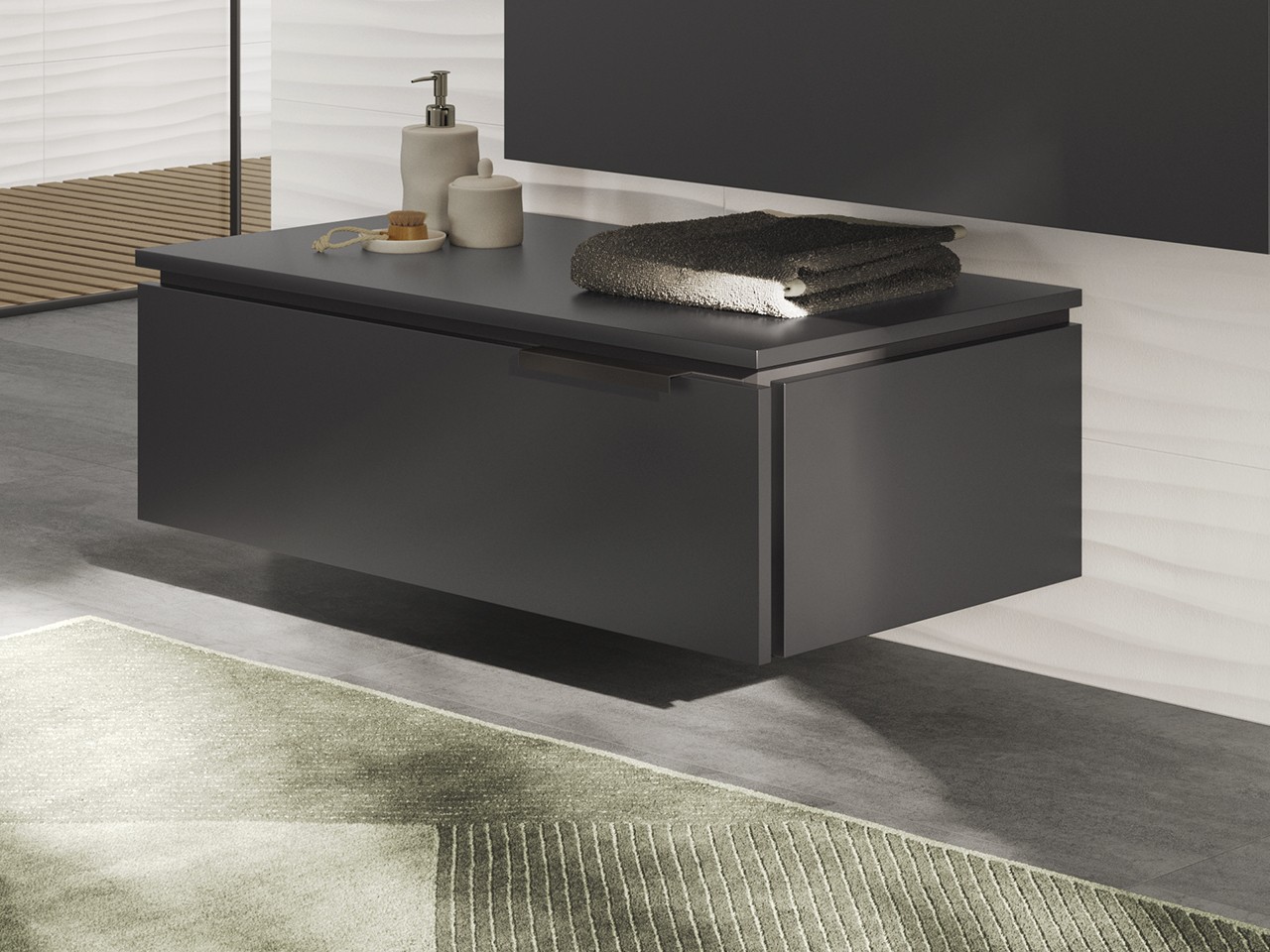 Cassettiera TOUCH 70 cm 1 Cassetto e Top 1,2 cm Phoenix Nero Opaco-9013826