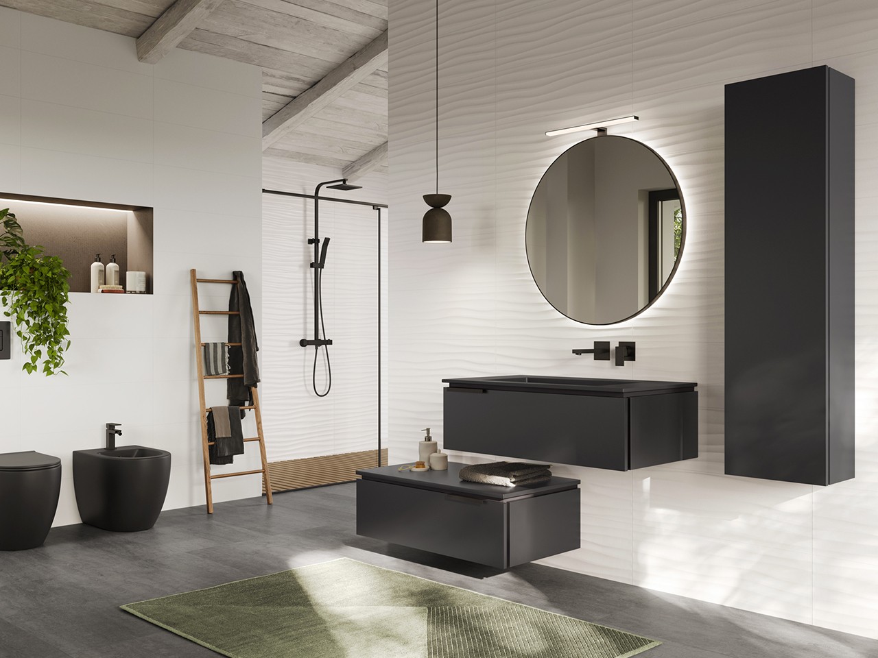 Cassettiera Touch 90 cm 1 Cassetto Phoenix Nero Opaco e Top 1,2 cm-9013827