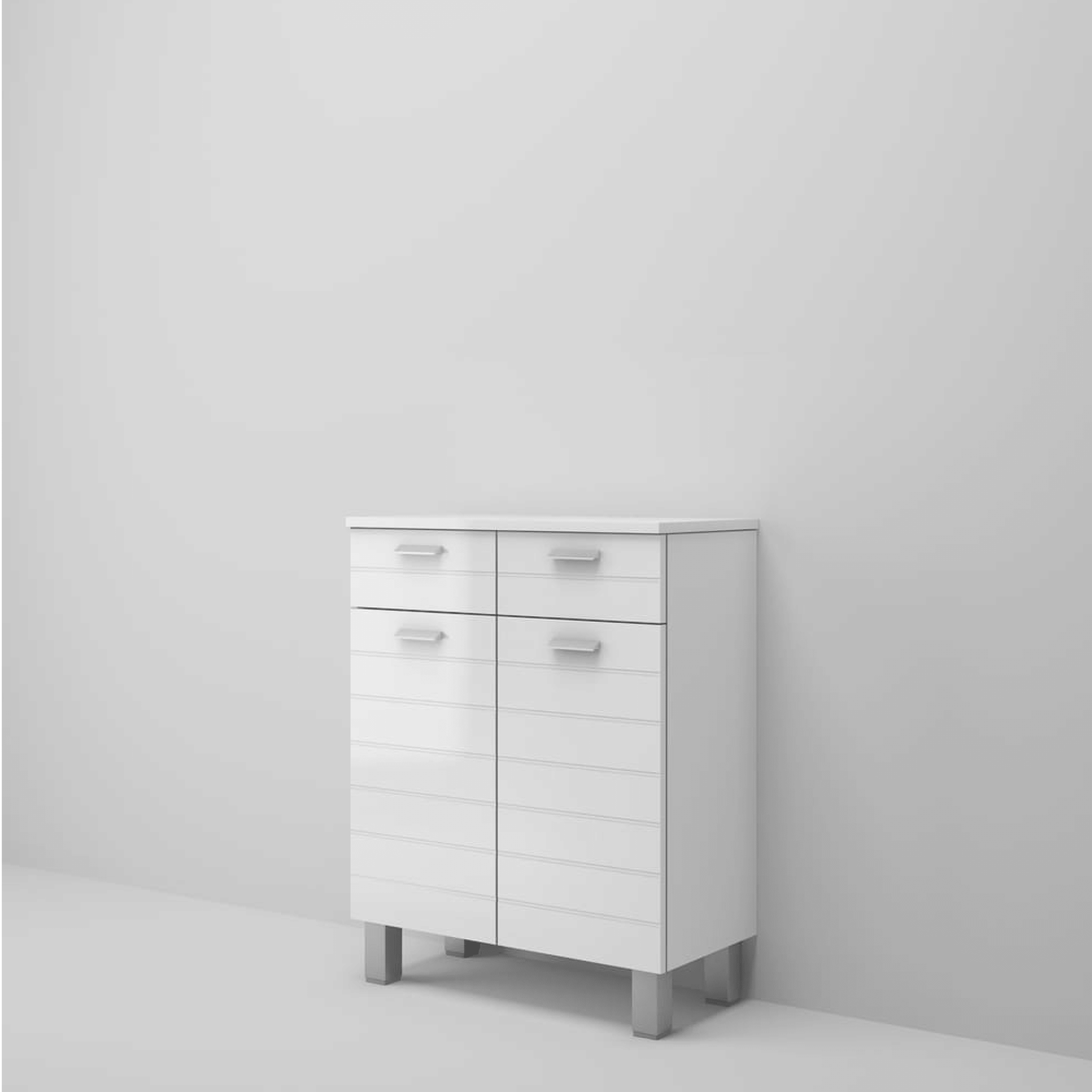 Base Multiuso a Terra 83 Cm Due Ante Due Cassetti Savini "Rigo" Bianco Lucido