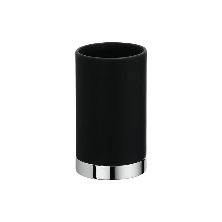Bicchiere d'appoggio in ceramica nera opaca e finitura cromata - Nordic, Colombo Design