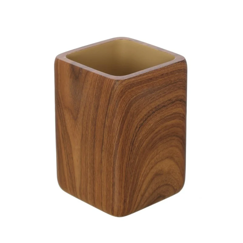 Bicchiere porta spazzolini in poliresina dall’effetto legno Radici