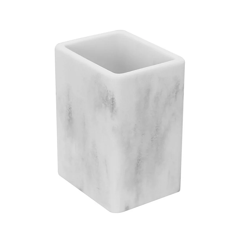 Bicchiere porta spazzolini in poliresina marmorizzata bianca Marmo