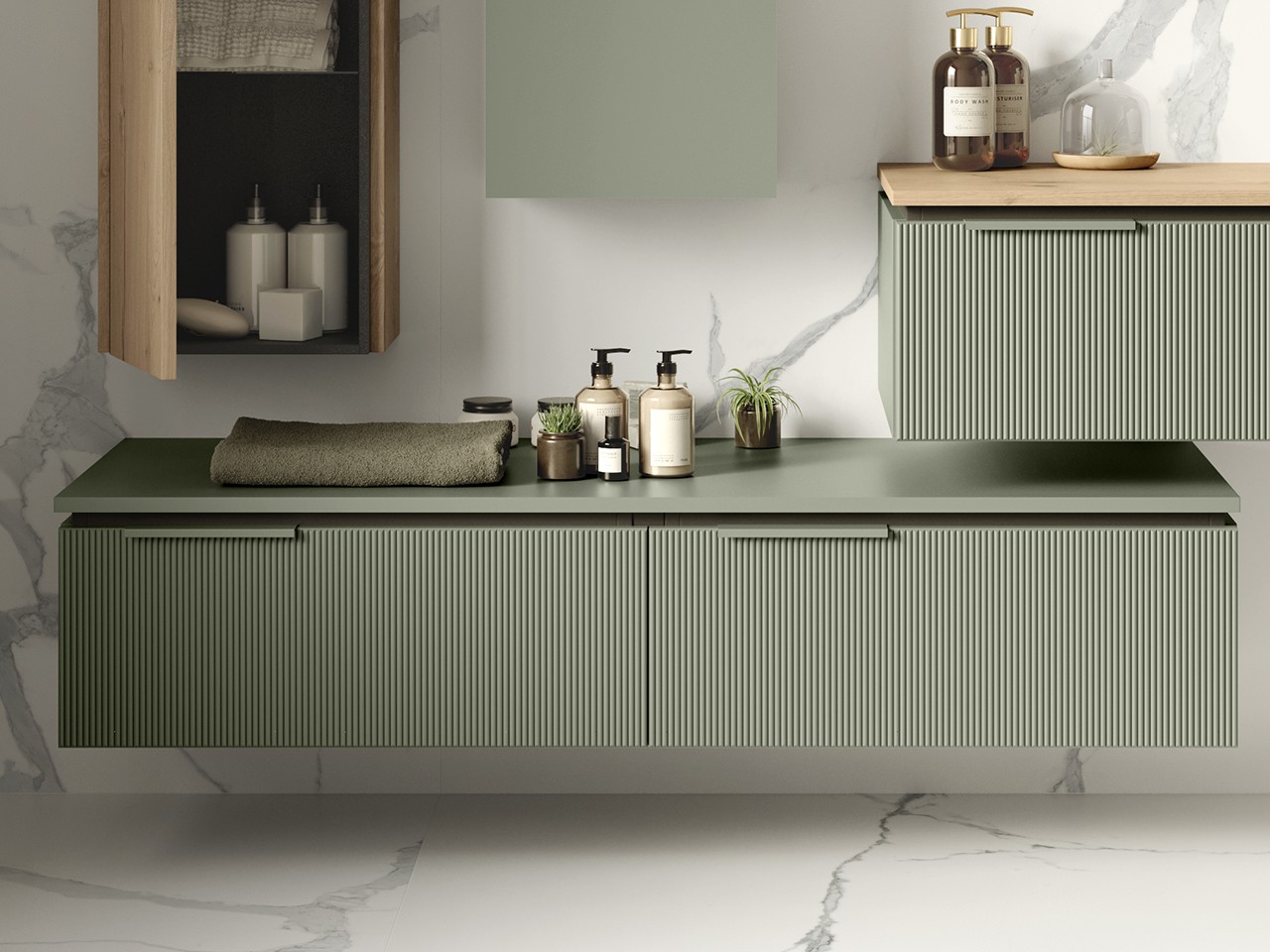 Cassettiera BLUES 140 cm 2 Cassetti Cannucciati Verde Salvia Opaco-9012700