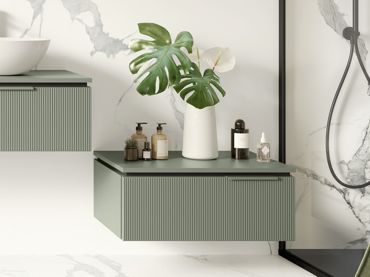 Cassettiera BLUES 70 cm 1 Cassetto Cannucciato Verde Salvia Opaco-9012704