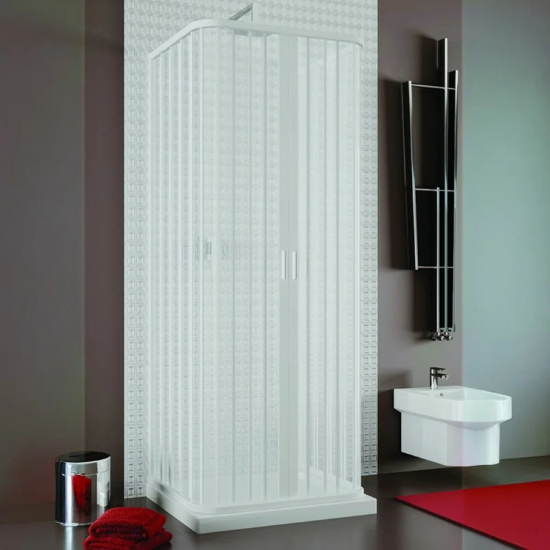 Box doccia 70x70x70 cm a soffietto in PVC bianco tre lati con chiusura centrale Teti