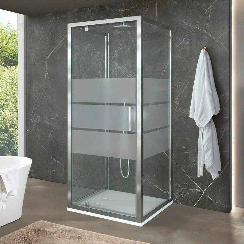 Box doccia 70x80x70 cm con porta a battente serigrafata H 200 cm Ted