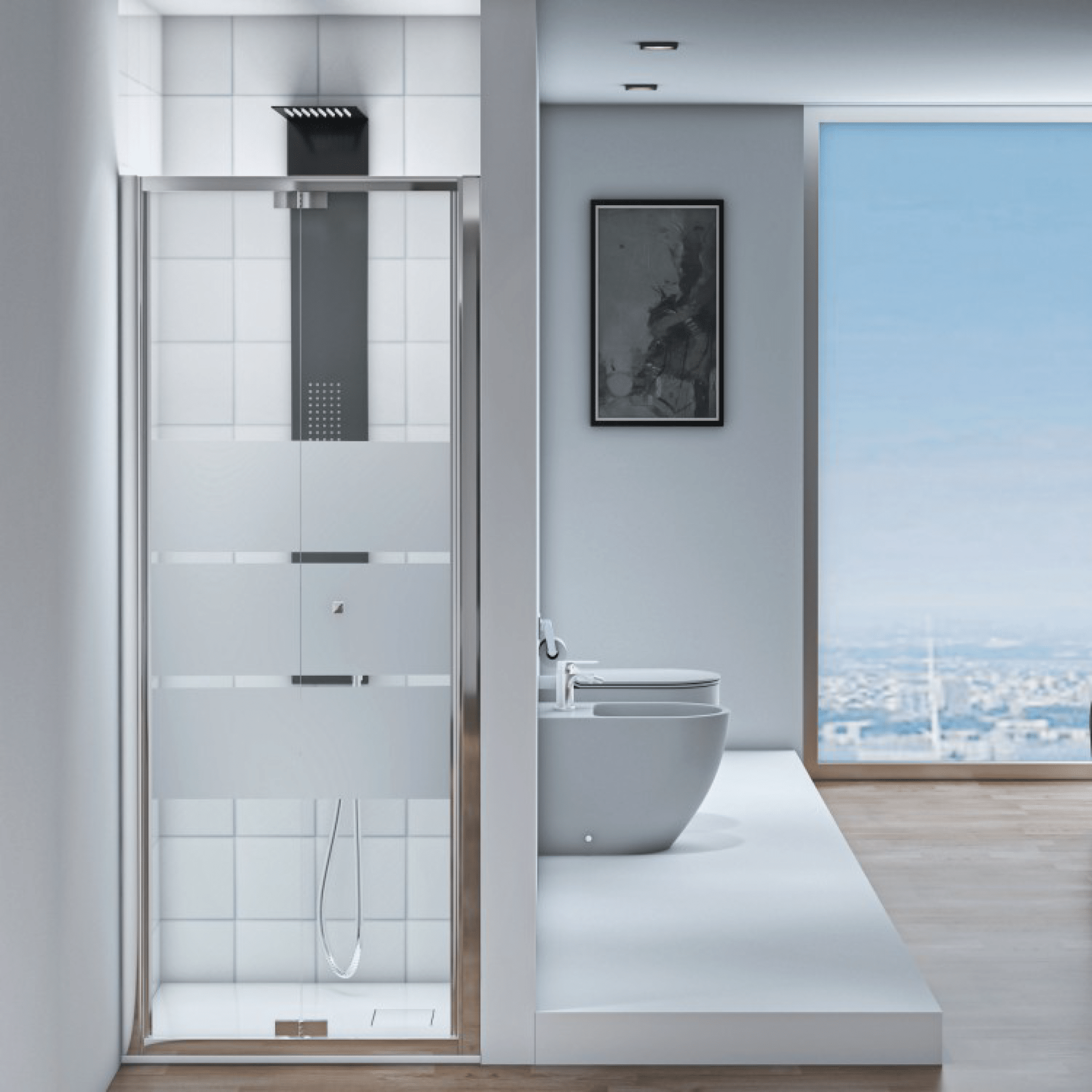 Box Doccia a Soffietto 80 Cm Feridras "T-Squared" Alluminio Lucido/Vetro Serigrafato