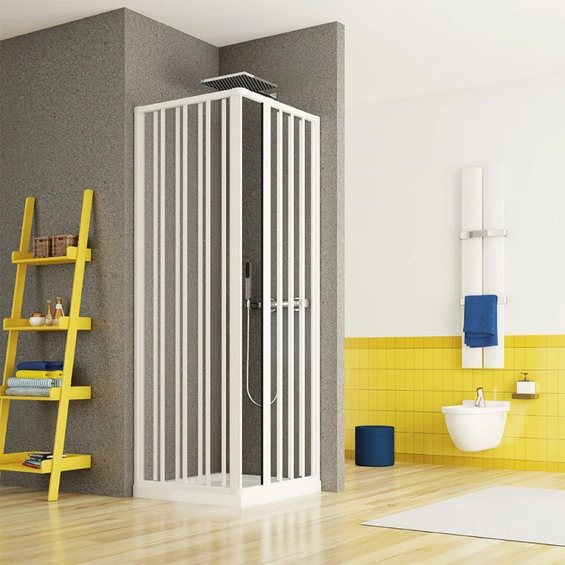 Box doccia angolare 80x80 a soffietto in PVC con apertura centrale Teti