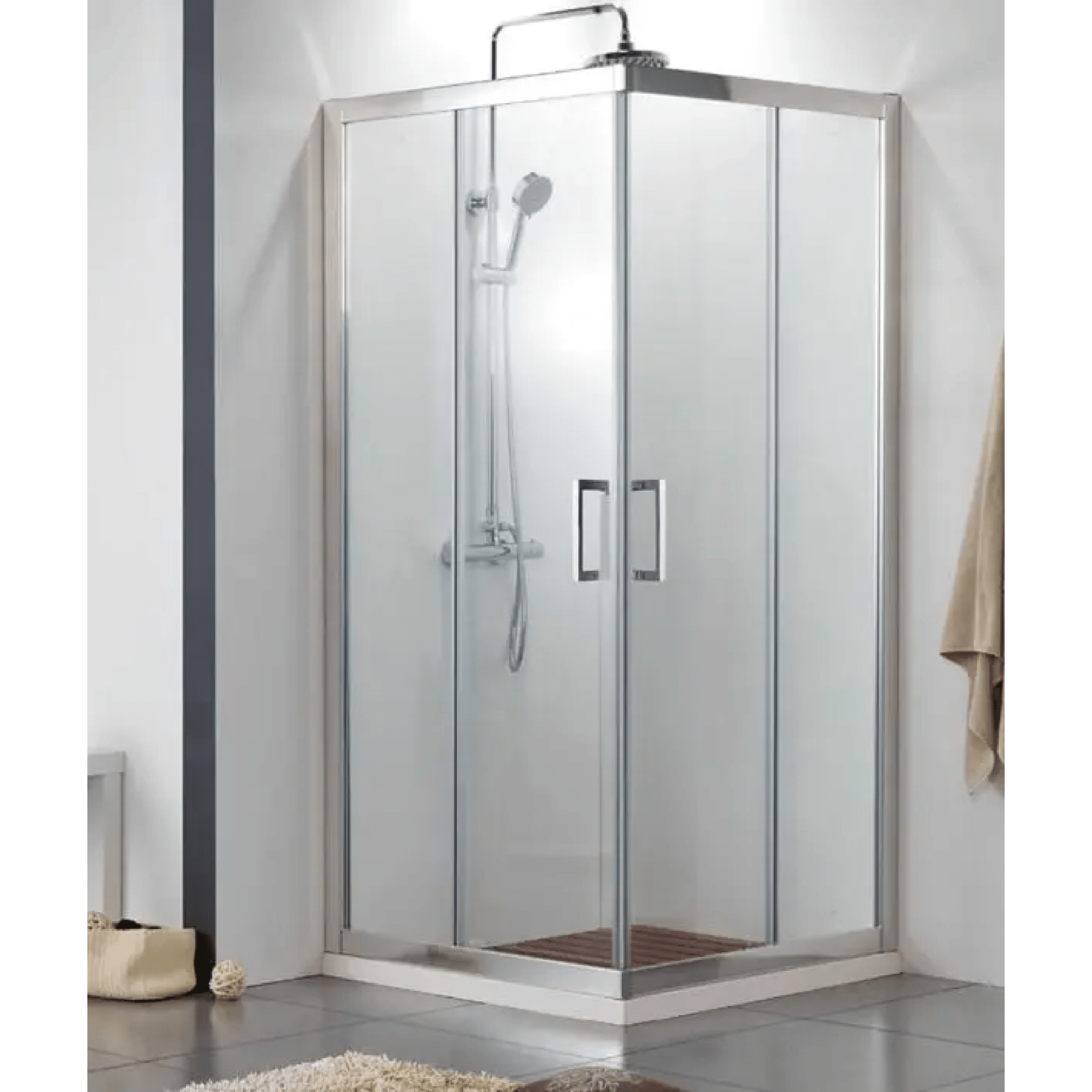 Box Doccia Angolare Scorrevole 70x70 Korzilius "Light 200" Cromo Lucido/Vetro Anticalcare 3M