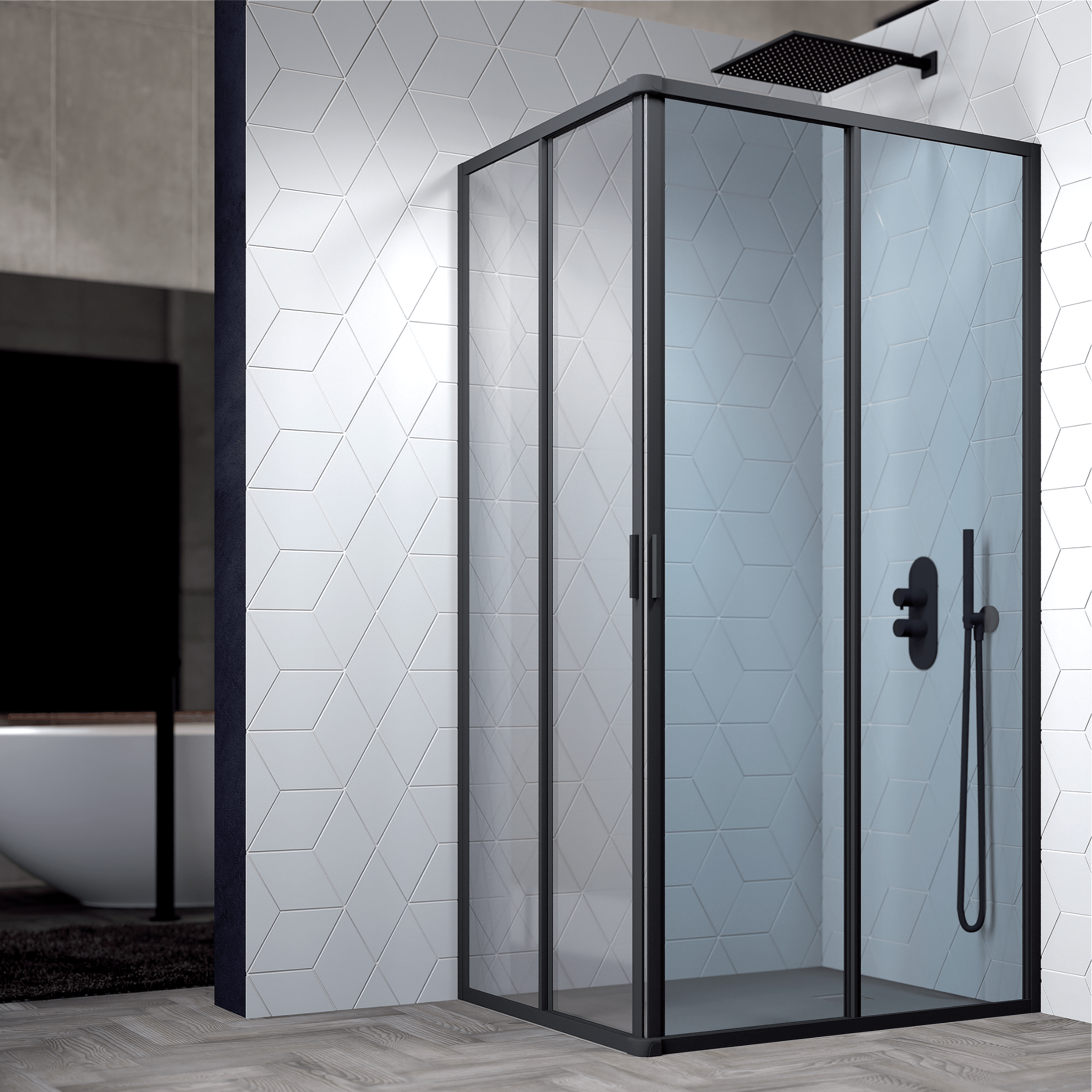 Box Doccia Angolare Scorrevole 70x70 Giava "New Smeralda" Nero Essenza/Vetro Trasparente