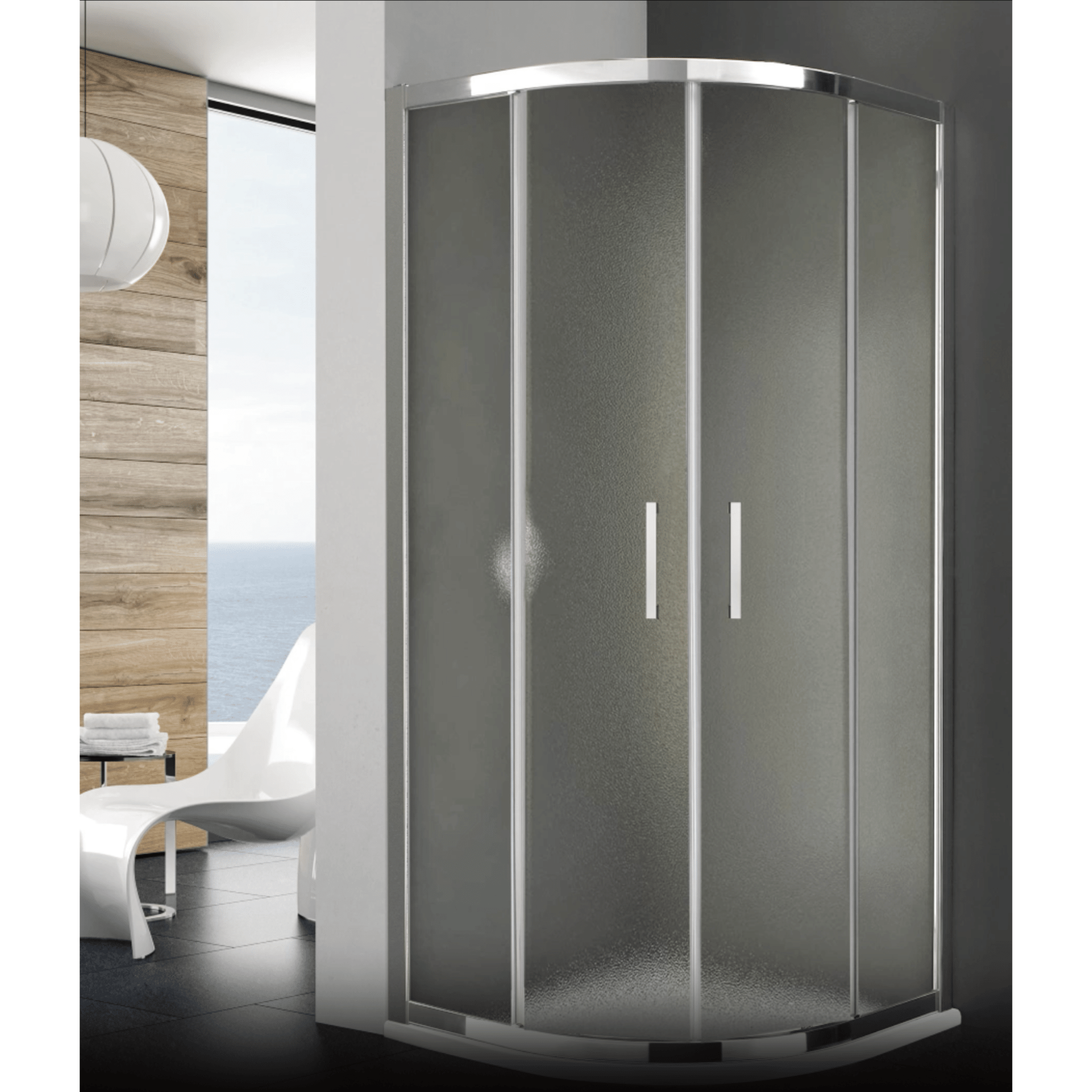 Box Doccia Semicircolare Angolare 80x80 Korzilius Italia "Light 100" Cromo Lucido/Vetro Stampato