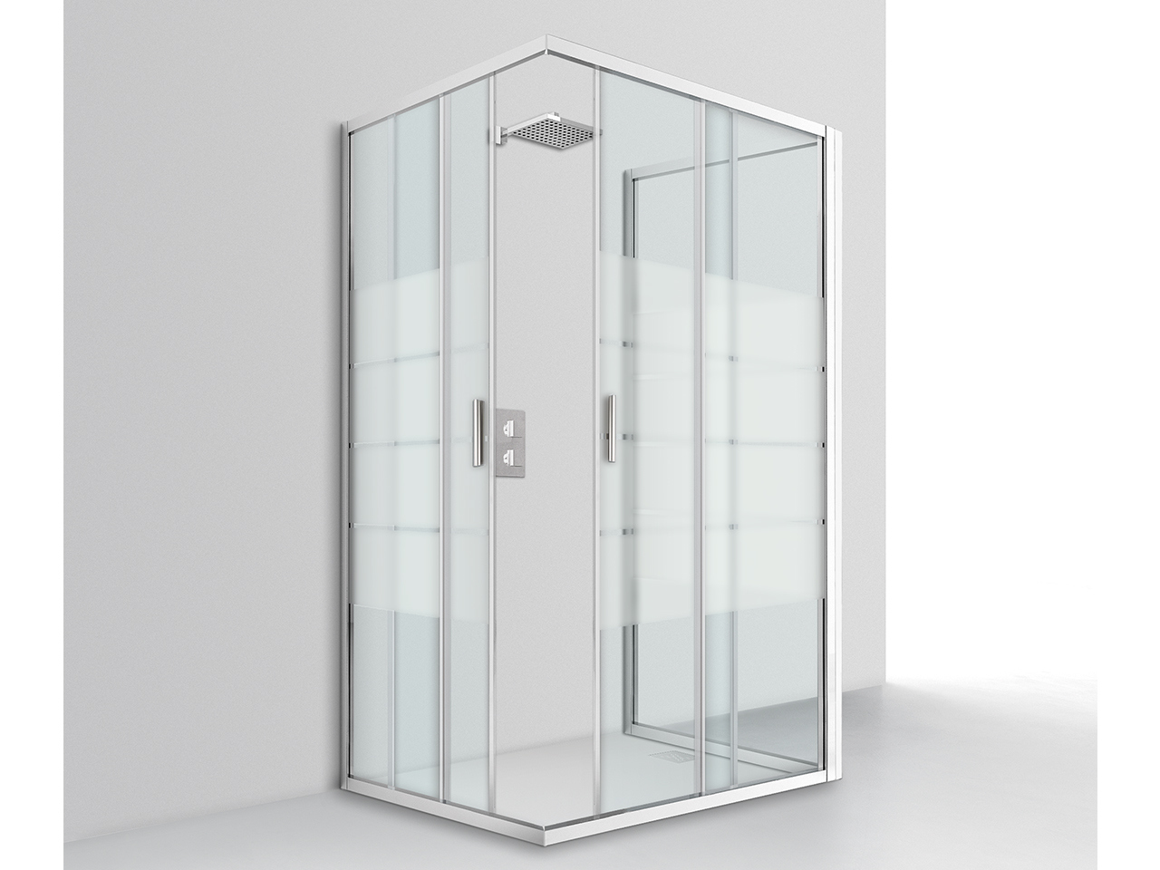 Box Doccia Nice 70x100x70 H195 Est 67/69-98/100-66,5/70,5 2 Porte Scorrevoli Lato fisso Cristallo 6 mm Trasp Serigraf Cromo-9010140