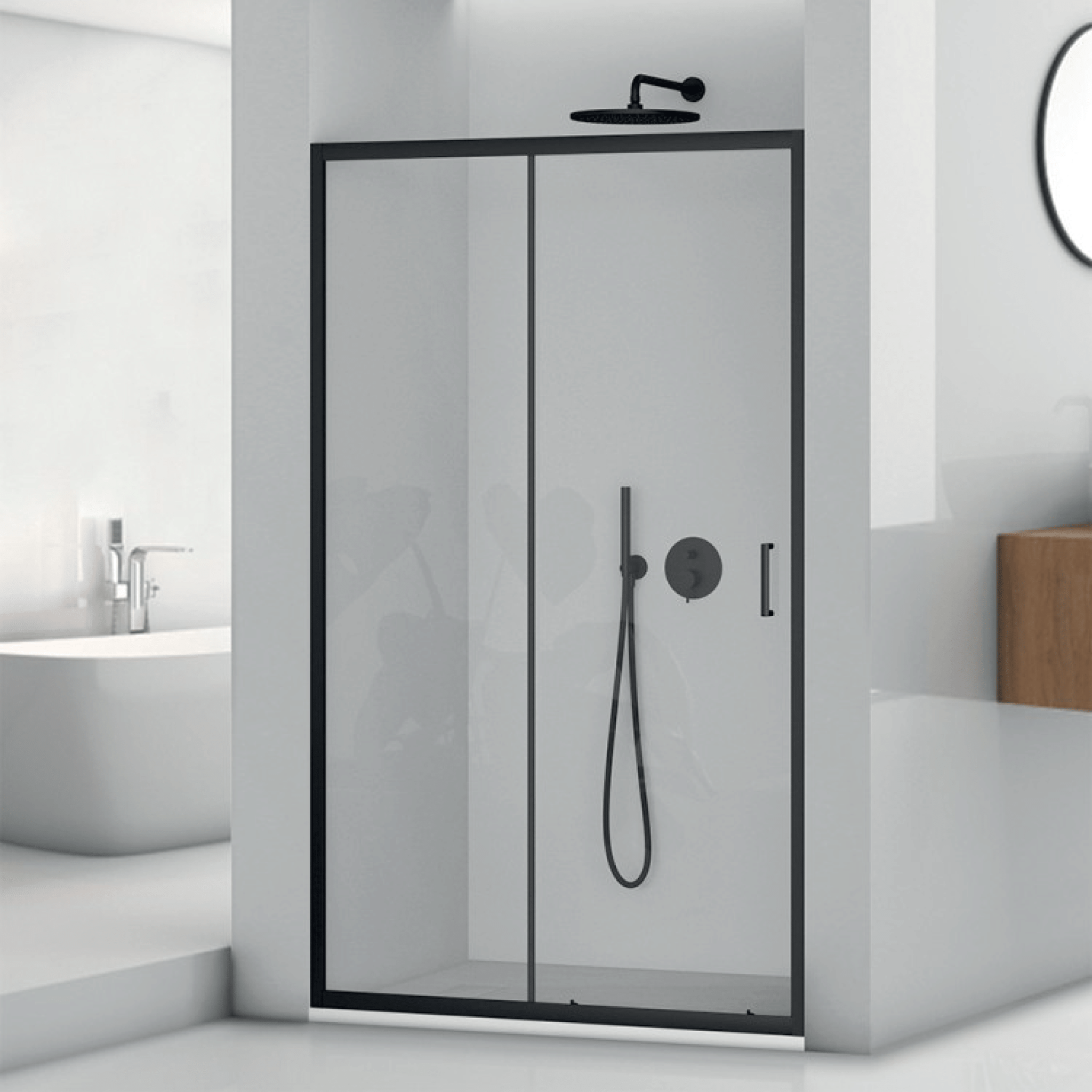 Box Doccia Scorrevole 100 Cm Feridras "T-Special" Nero Opaco/Vetro Trasparente