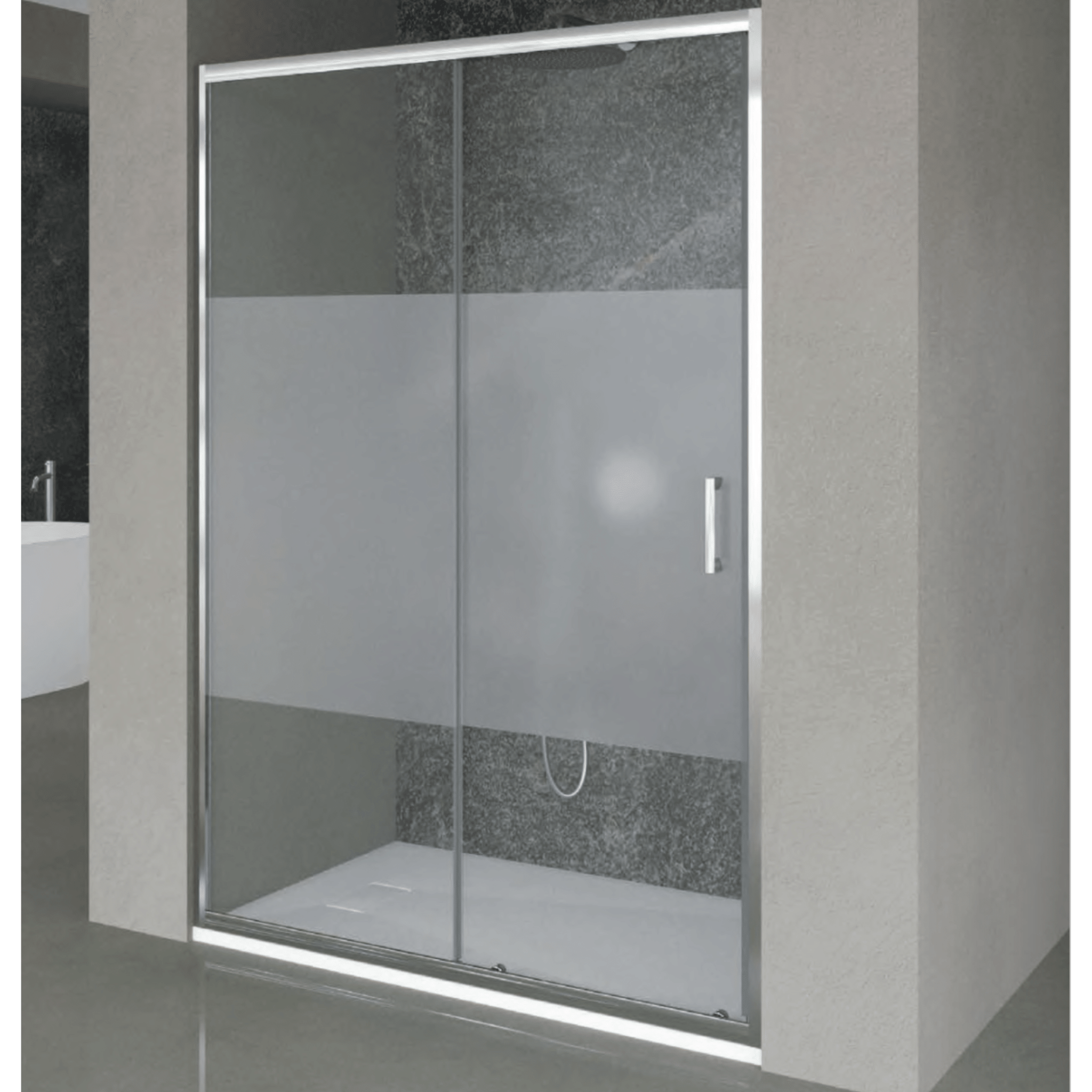 Box Doccia Scorrevole 100 Cm Feridras "T-Wall" Alluminio Lucido/Vetro Serigrafato