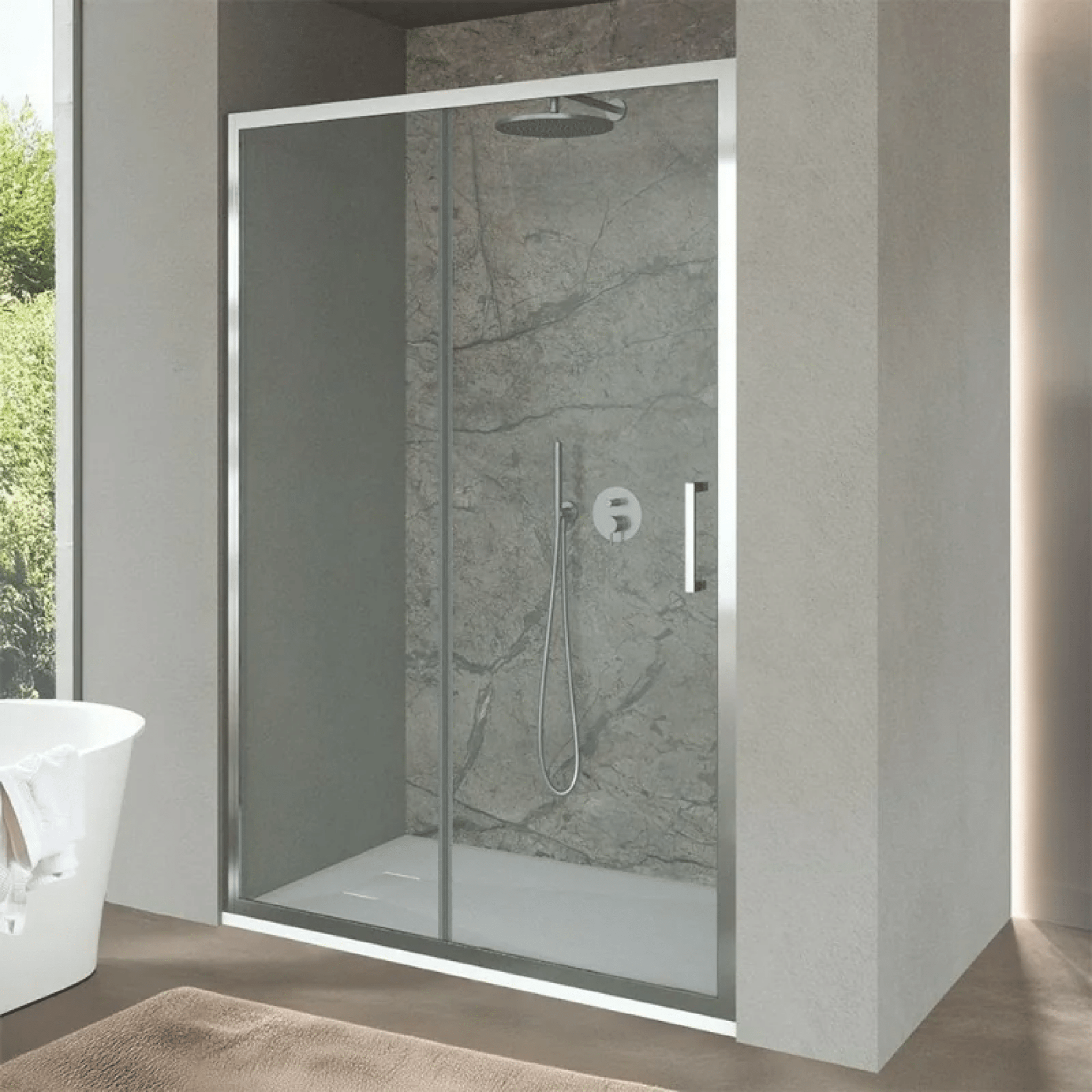 Box Doccia Scorrevole 100 Cm Feridras "T-Wall" Alluminio Lucido/Vetro Trasparente