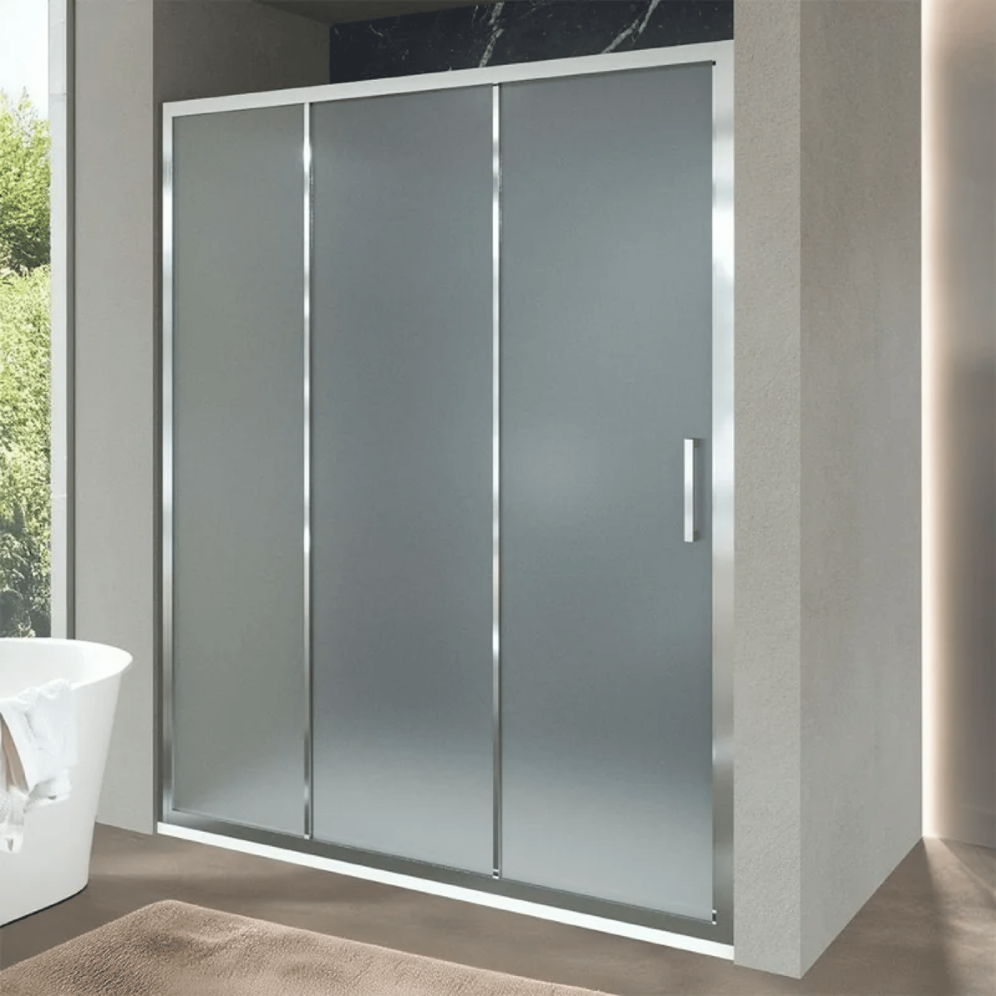 Box Doccia Scorrevole 3 Porte 170 Cm Feridras "T-Squared" Alluminio Lucido/Vetro Stampato C