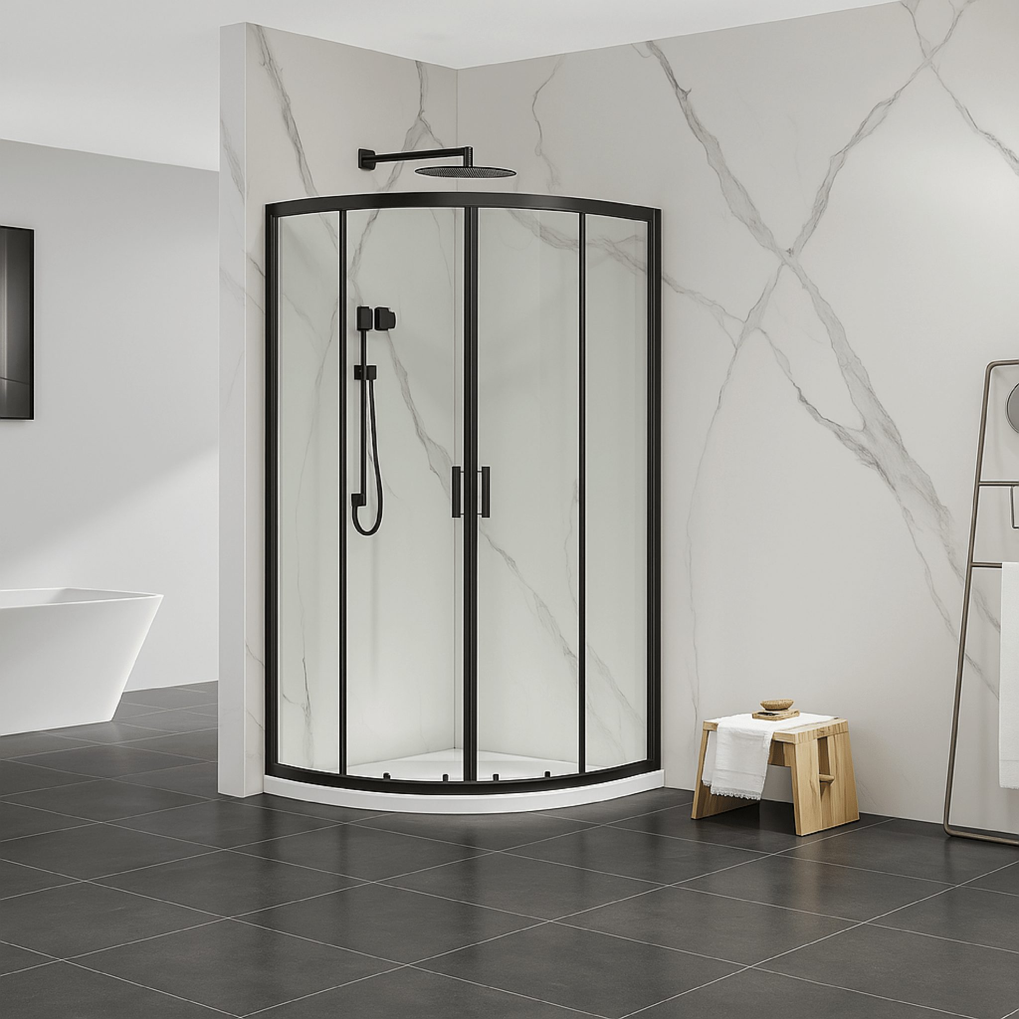 Box Doccia Semicircolare Angolare 80x80 Feridras "T-Special" Nero/Vetro Trasparente