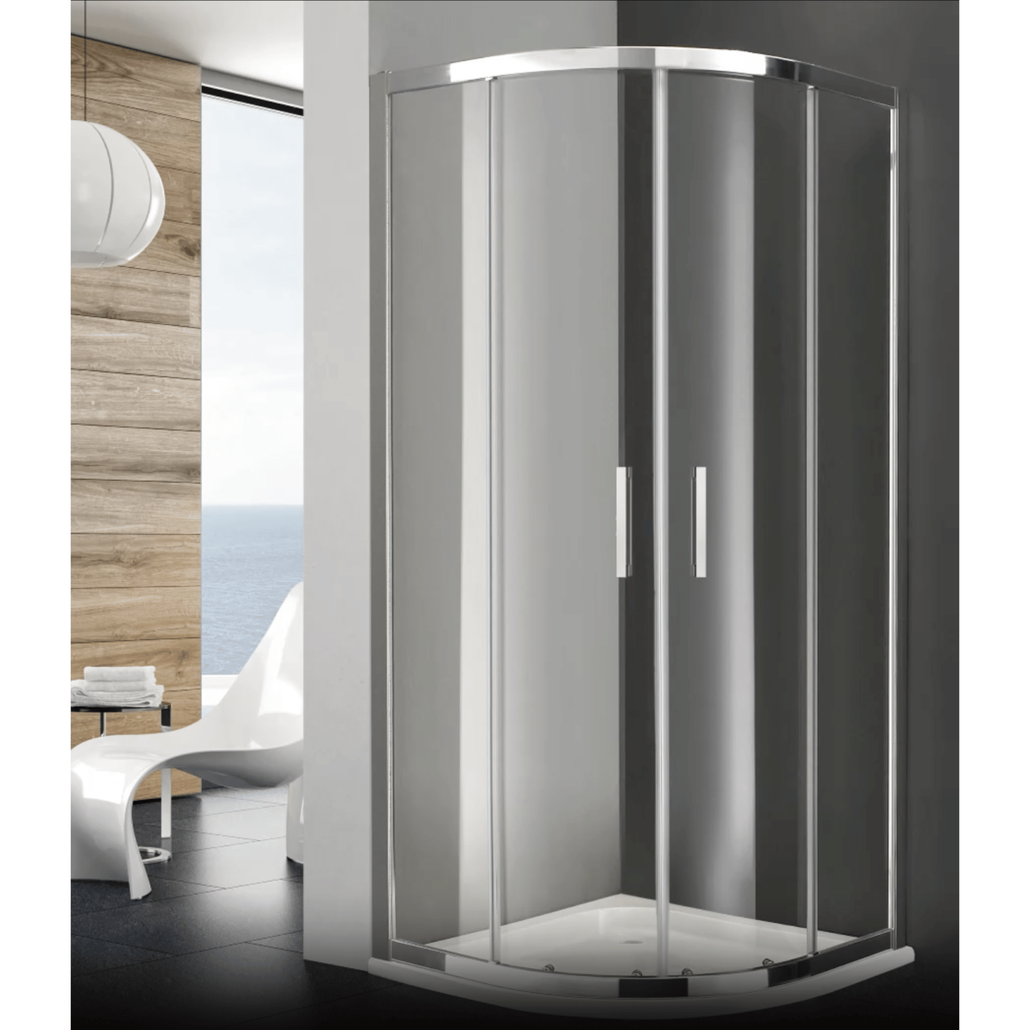 Box Doccia Semicircolare Angolare 80x80 Korzilius Italia "Light 100" Cromo Lucido/Vetro Trasparente