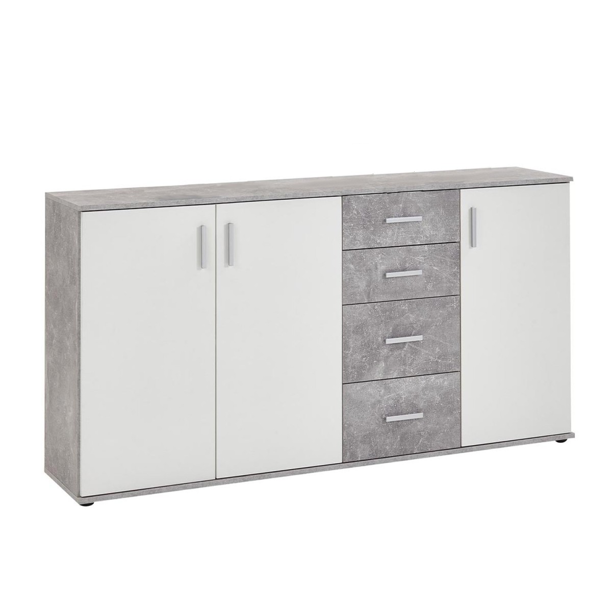 Buffet 3 porte e 4 cassetti L160 cm Cemento e Bianco - Albi