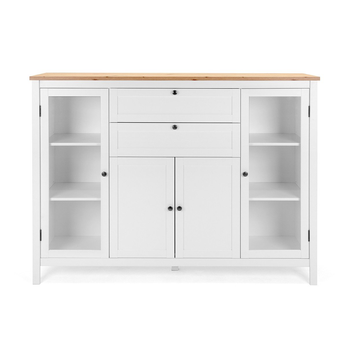 Buffet 4 portes 2 tiroirs L160 cm - Décor Blanc - BERGEN