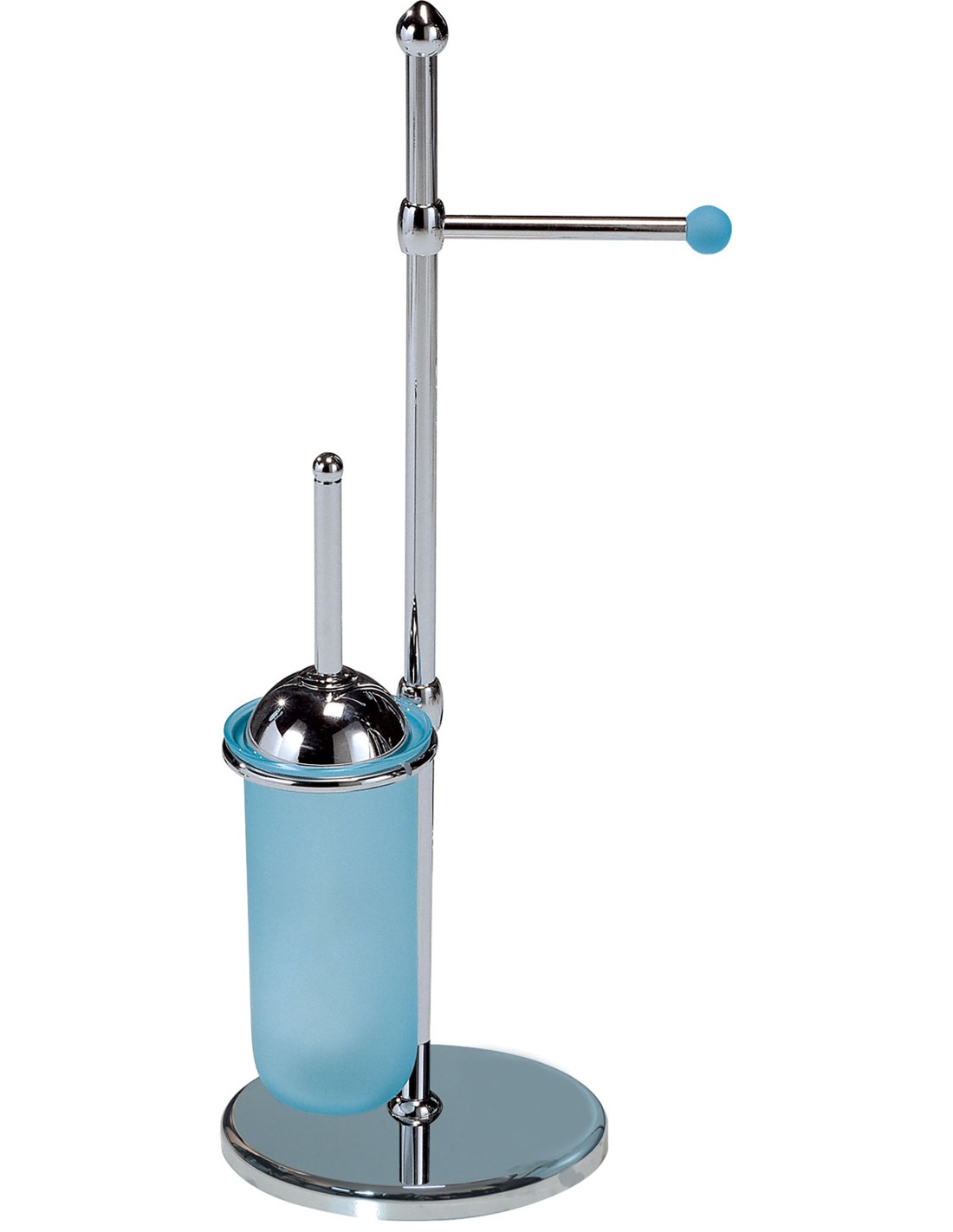 Caos Arredo Bagno Italiano - Piantana Intesa porta rotolo + porta scopino in vetro con sfera in metallo - P0170