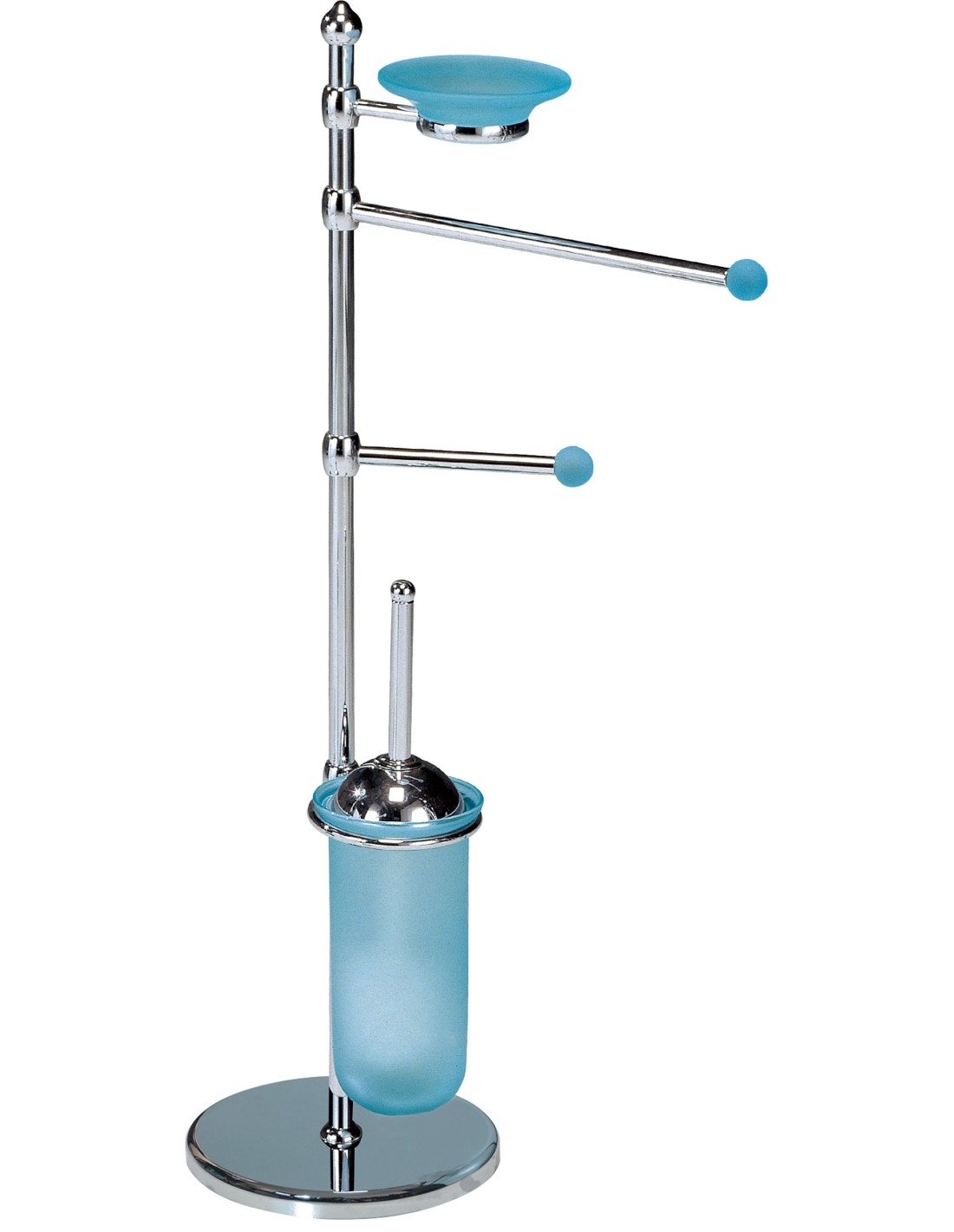 Caos Arredo Bagno Italiano - Piantana Intesa p.sapone+p.salviette+p.rotolo+p.scopino in vetro [sfera metallo] - P0174