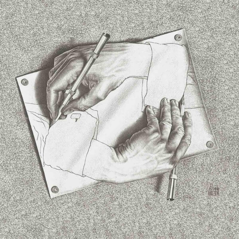 Carta da parati panoramica Drawing Hands M.C. Escher