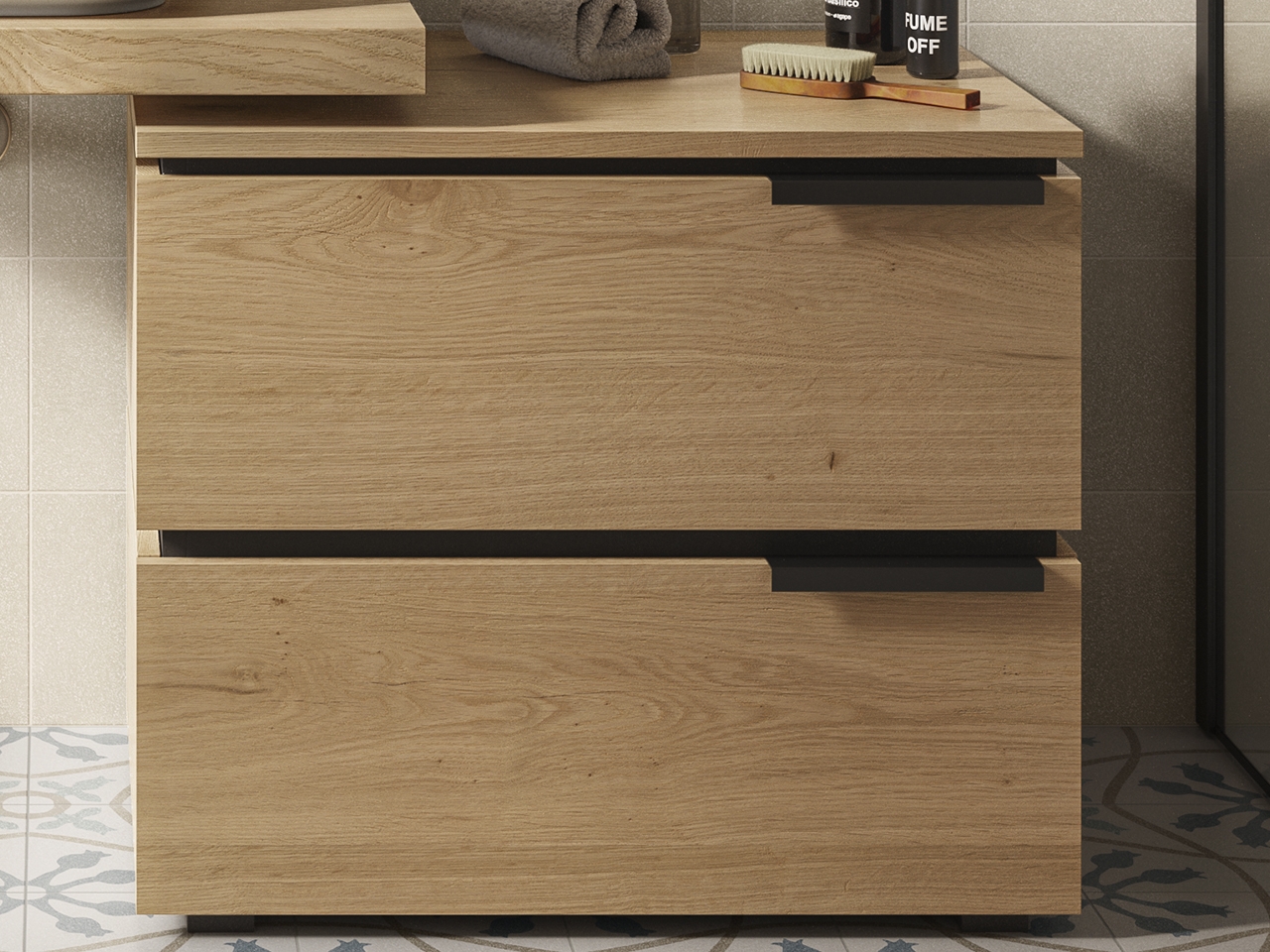 Cassettiera a Terra OXYGEN 70 cm 2 Cassetti e Top Rovere Nodi-9011311