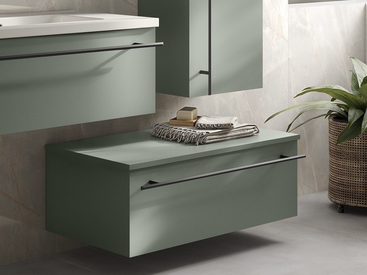 Cassettiera Sospesa LUMI L60xP46,5 cm Verde Opaco-9024719