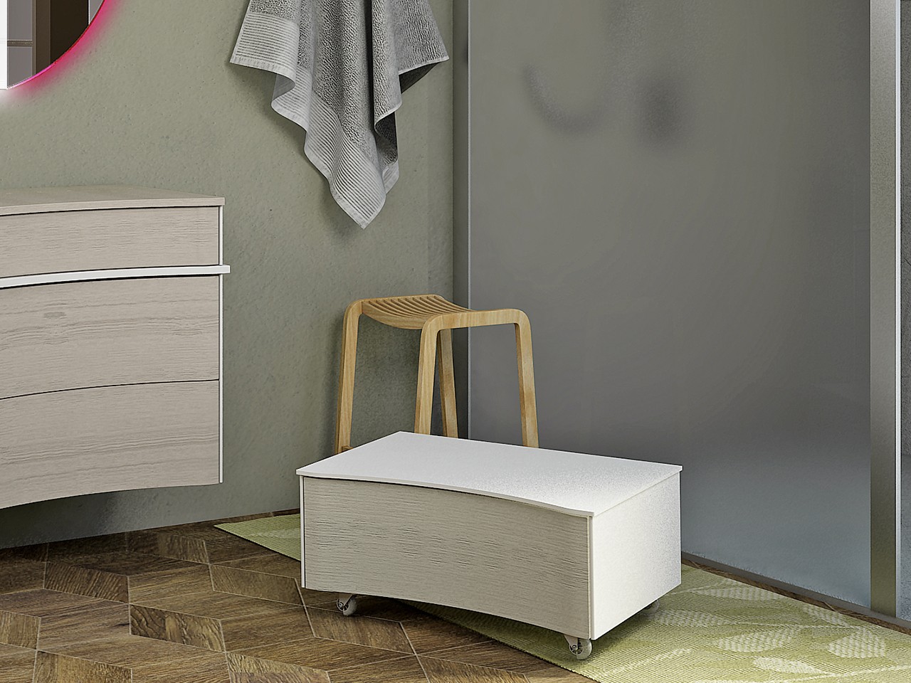 Cassettiera Olas con Ruote Rovere Sbiancato-9007664