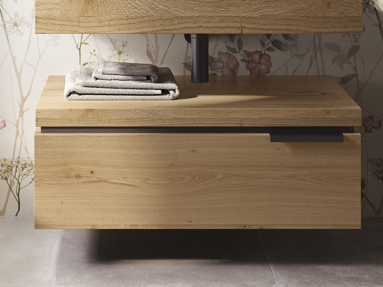 Cassettiera Sospesa OXYGEN 90 cm 1 Cassetto e Top 4,5 Rovere Nodi-9011342