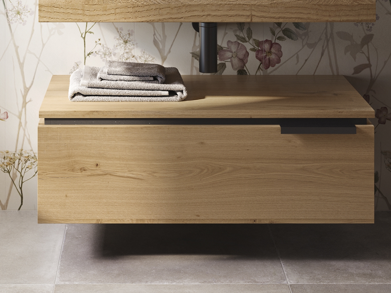 Cassettiera Sospesa OXYGEN 90 cm 1 Cassetto e Top 1,8 Rovere Nodi-9011341