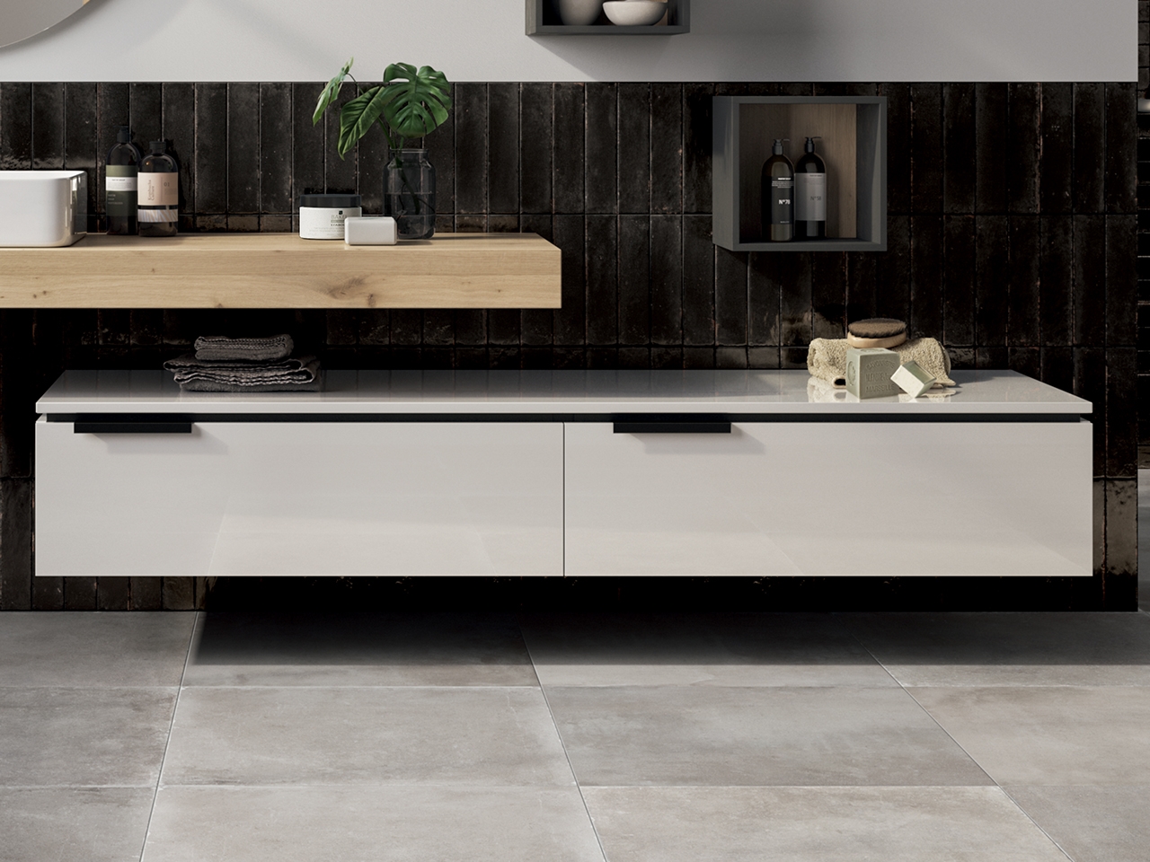 Cassettiera TOUCH 140 cm 2 Cassetti a chiusura rallentata Bianco Lucido-9011392