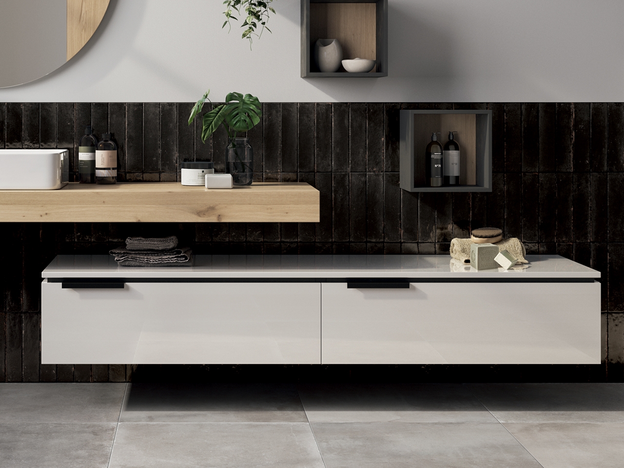 Cassettiera TOUCH 180 cm 2 Cassetti a chiusura rallentata Bianco Lucido-9011396