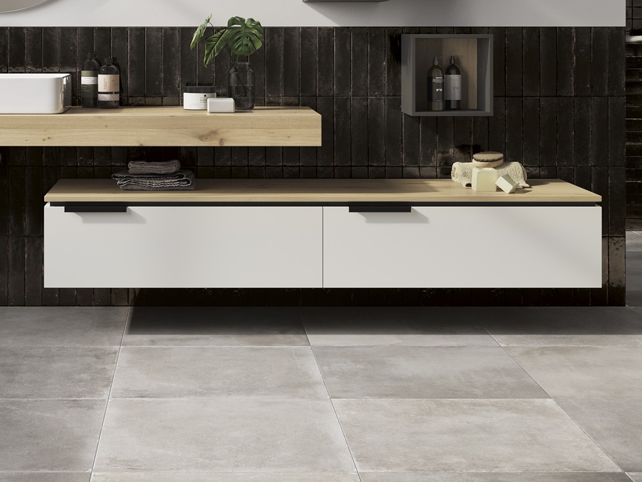 Cassettiera TOUCH 140 cm 2 Cassetti Bianco Opaco e Top 1,8 cm Rovere Nodi-9012017