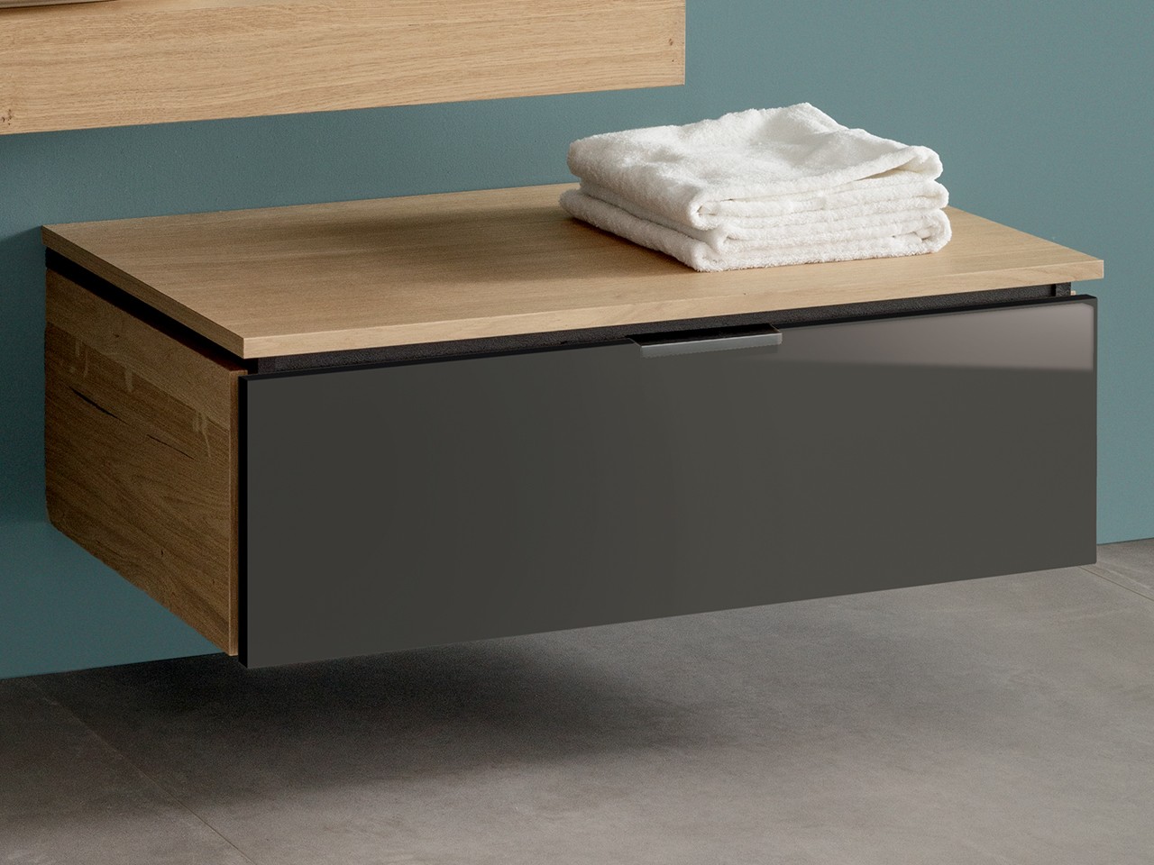 Cassettiera TOUCH 90 cm 1 Cassetto Antracite Lucido con Top e Fianchi Rovere Nodi-9011746