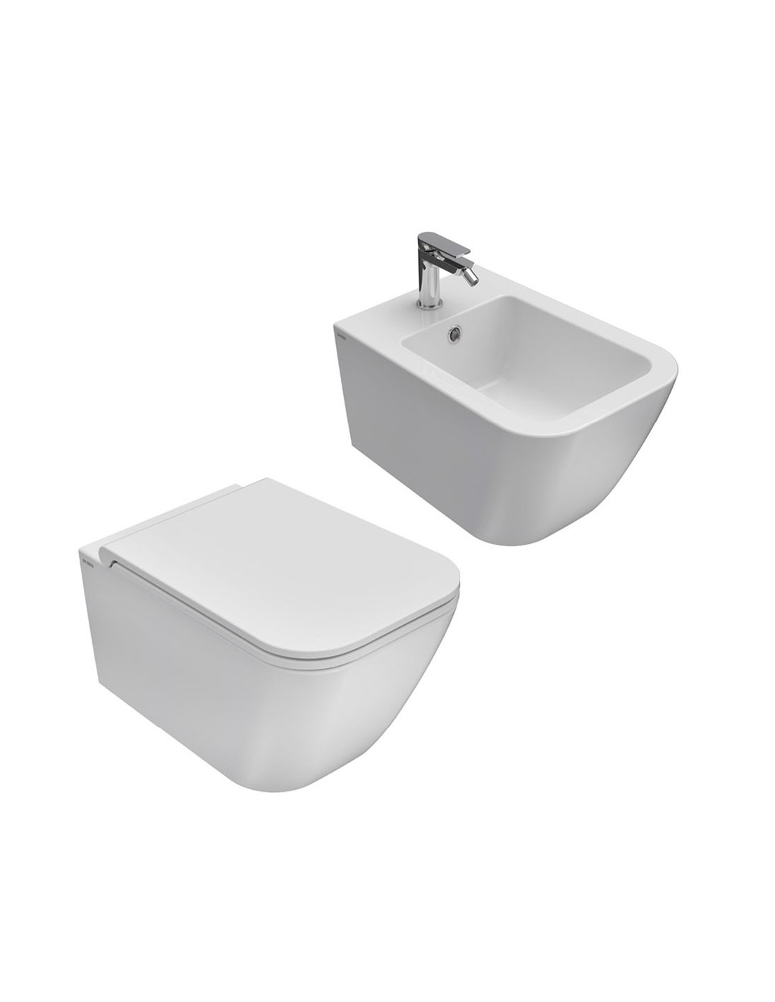 Ceramica Globo - Wc + bidet + coprivaso rallentato Sospeso SENZA BRIDA serie Stone 52 cm