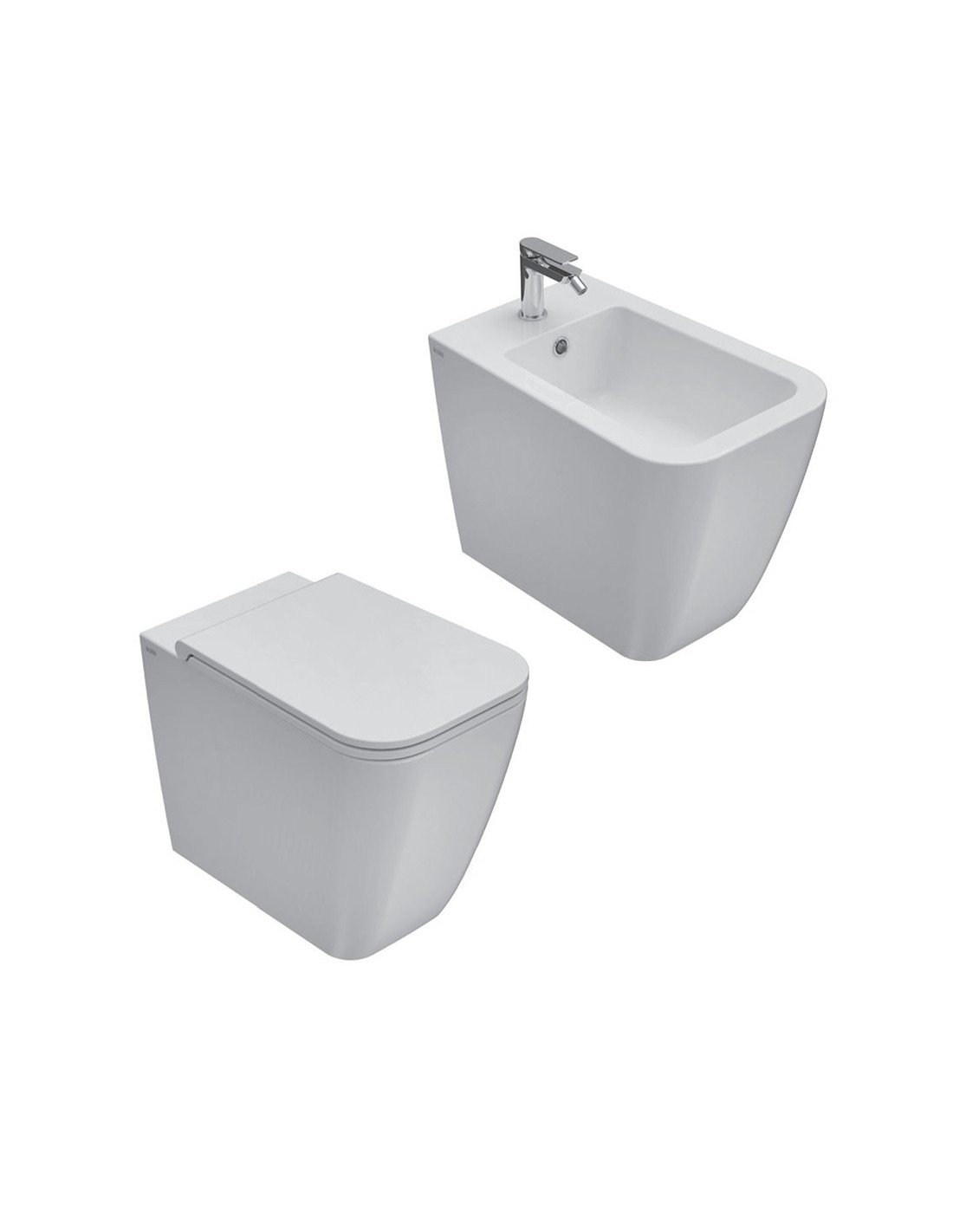 Ceramica Globo - Wc + bidet + coprivaso soft close filomuro serie Stone 56 cm