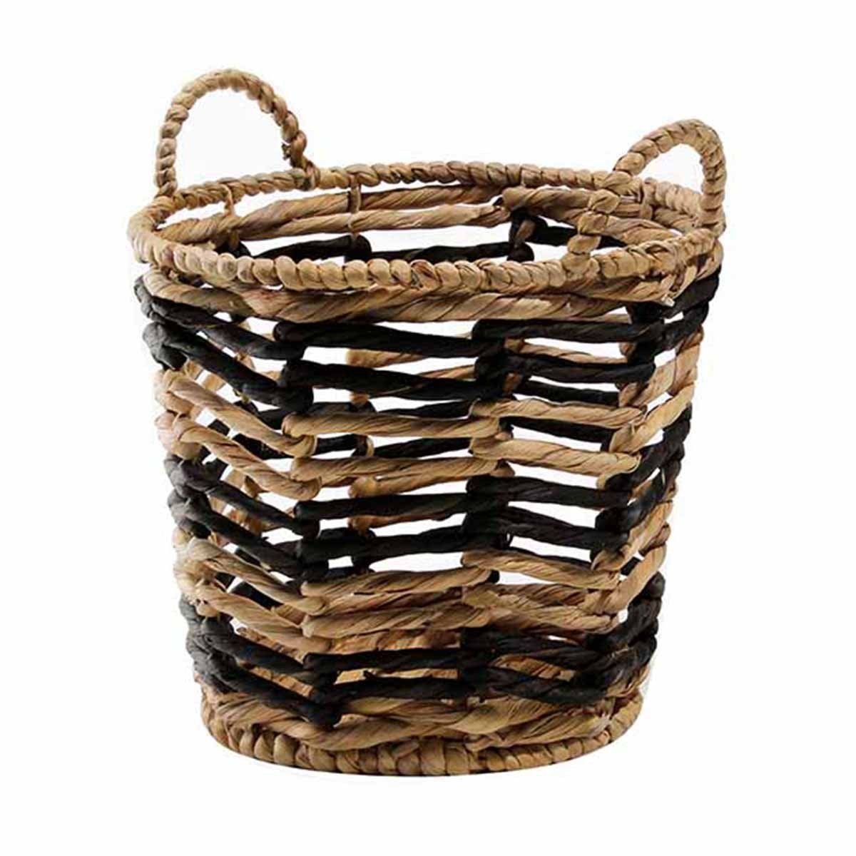 Cesto di giunco d'acqua bicolore con motivo geometrico - 30 x 34 cm